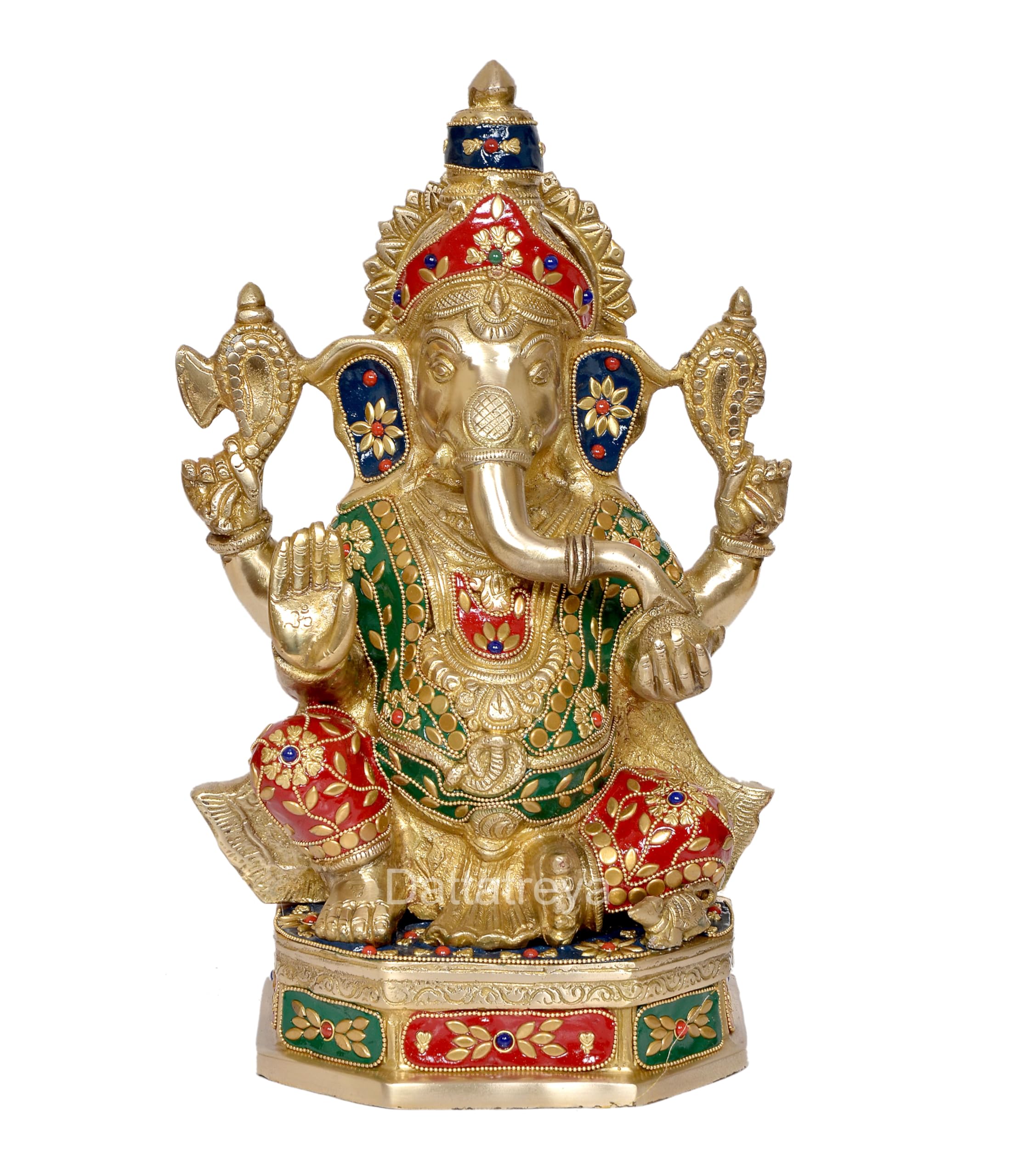 Dattatreya Brass Ganesh Statue Lord Ganesha Idol For Home Decor And Pooja Hindu God Ganapati Figurine (Height 14 Inch)