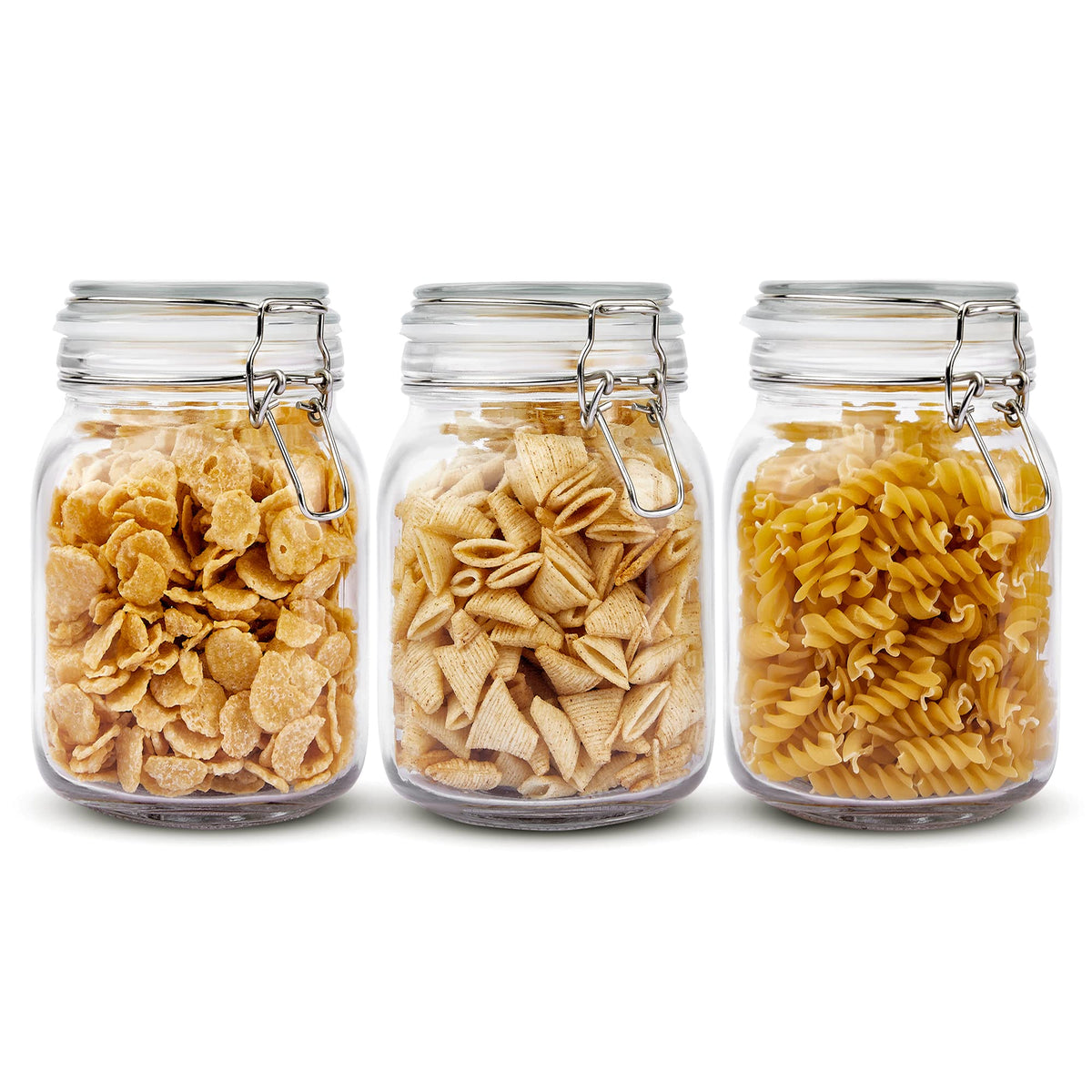 Vtopmart 34Oz Glass Food Storage Jars With Airtight Clamp Lids, 3 Pack Kitchen Canisters For Flour, Cereal, Coffee, Pasta And Ca