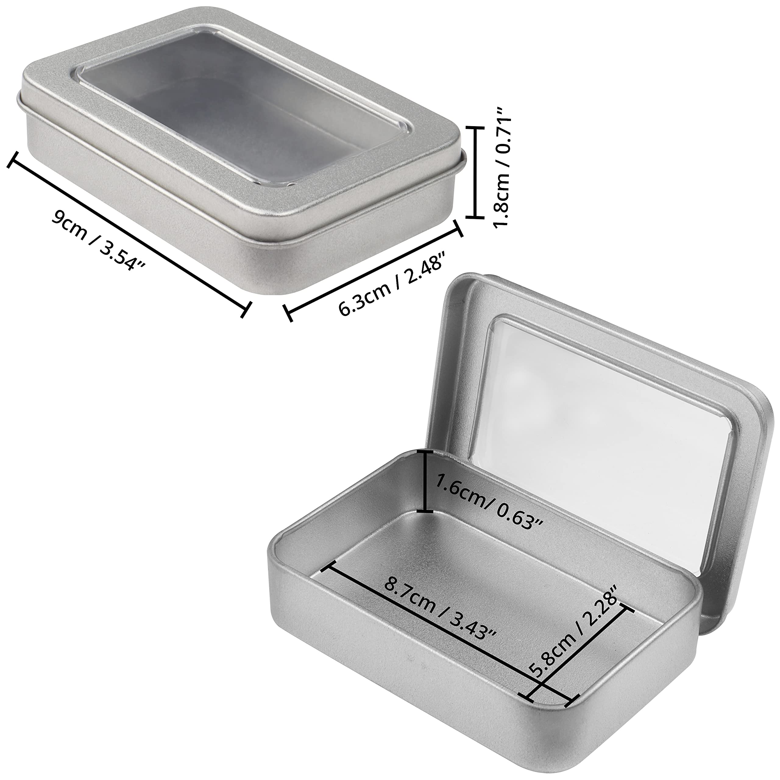 Kurtzy Silver Metal Storage Tin Box With Lid (10 Pack) - 9 X 6.3 X 1.8Cm / 3.54 X 2.48 X 0.71 Inches - Small & Portable Non-Hing