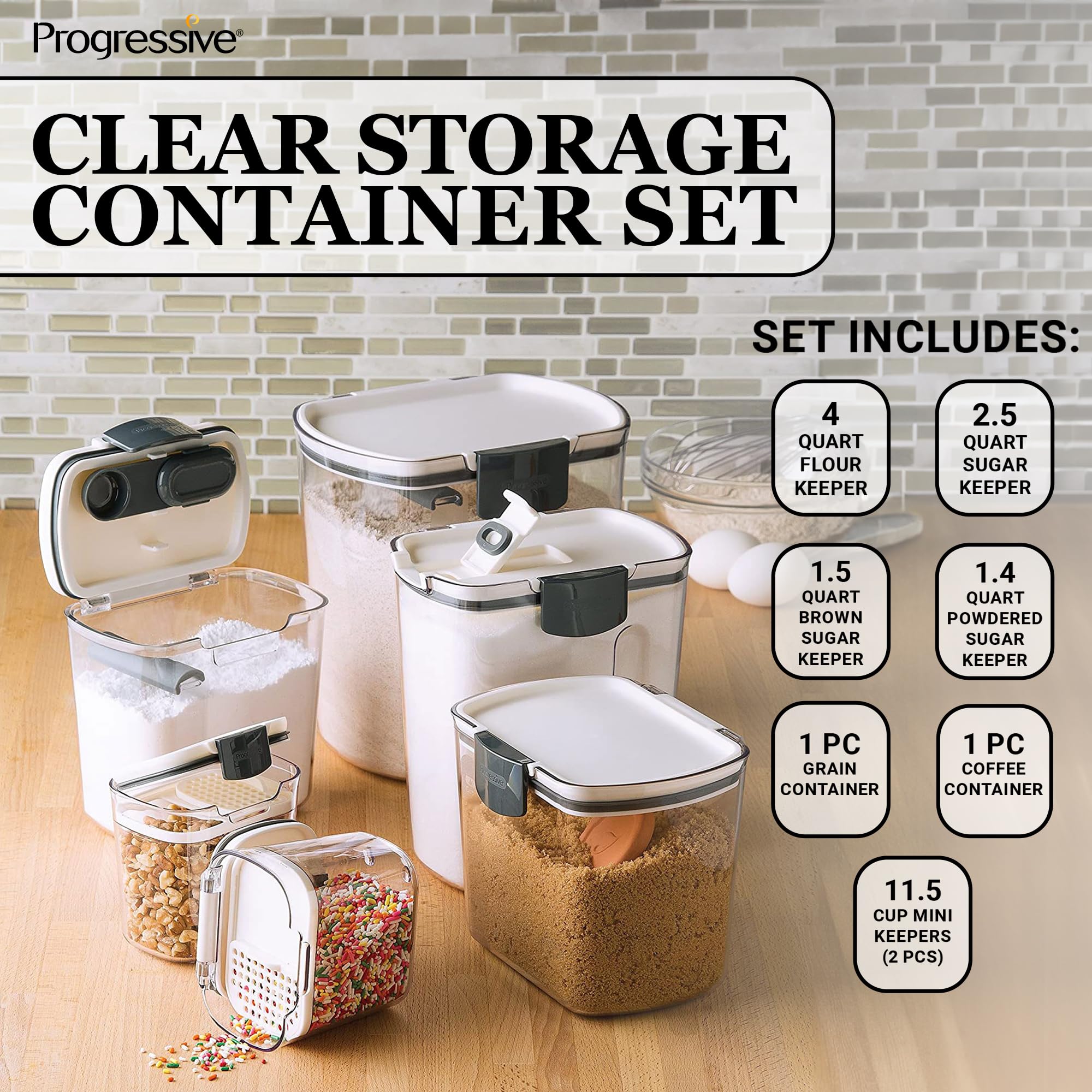 Progressive International Prepworks Prokeeper 6 Piece Plastic Airtight Food Storage Containers For Baking Essentials, White And