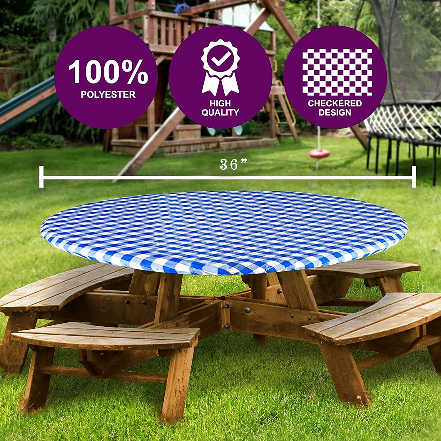 Sorfey Tablecloth -Fitted With Elastic, Vinyl With Flannel Back, Fits For Table 36 Inches Round,Water Proof, Easy To Clean, Chec