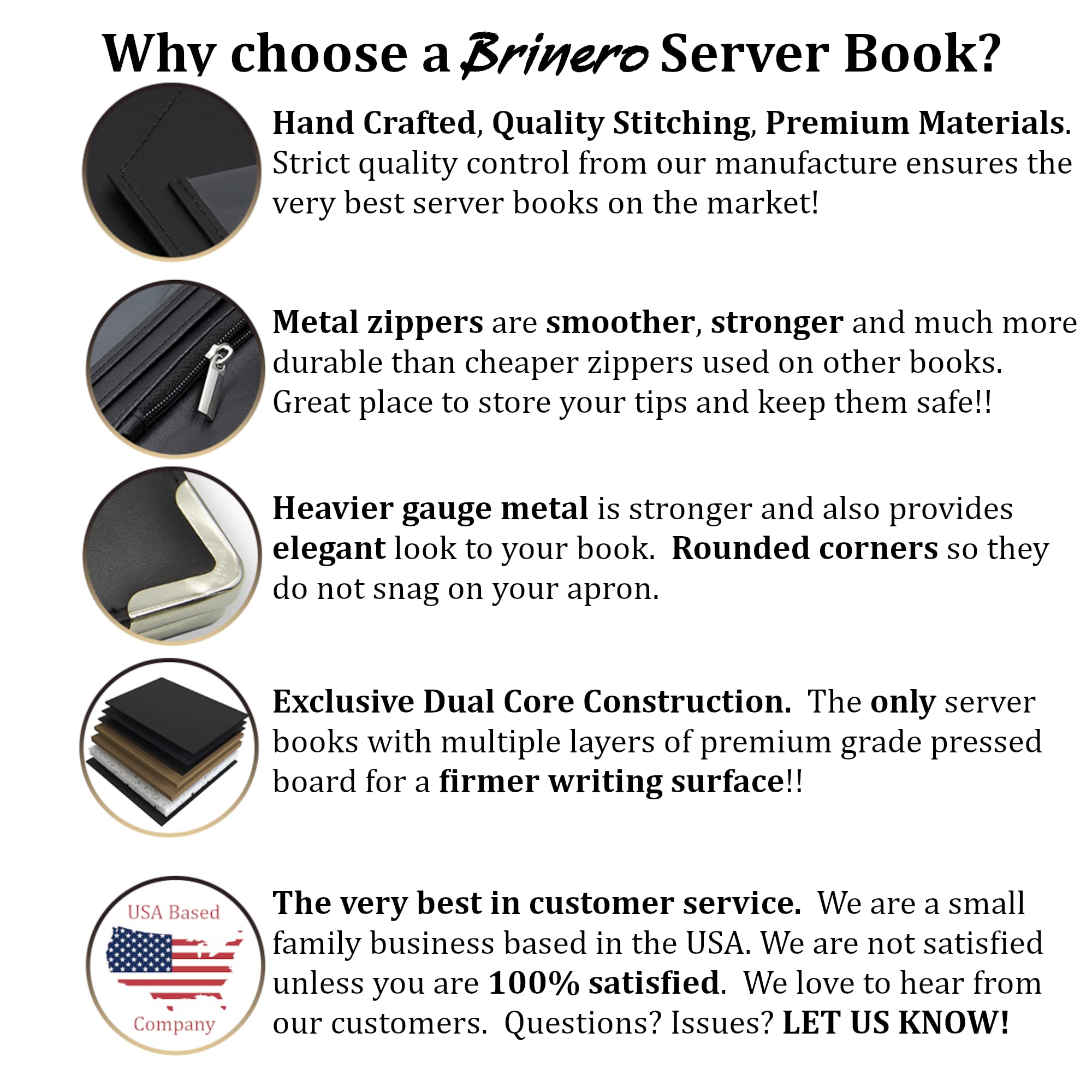 Brinero Premium Server Book  Newly Improved Magnetic Bulk Pockets for 2022  2 Pen Holders  Zipper Pocket  Firm Writing Surface