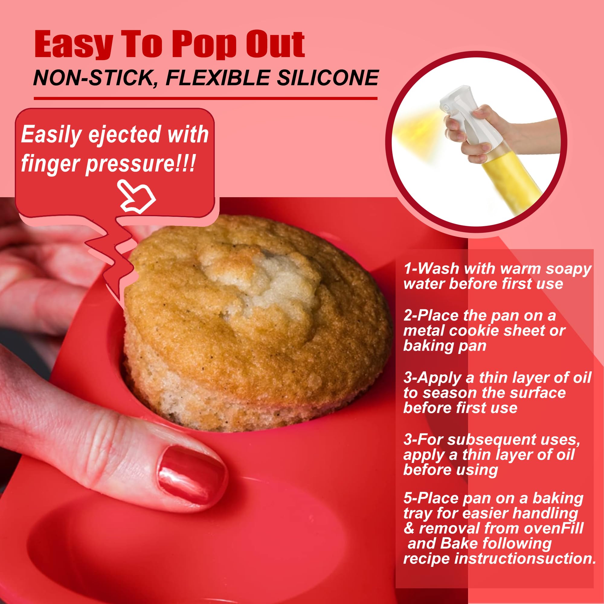 Keliwa 12 Cup Silicone Muffin Pan - Cupcake Baking Pan Great For Making Muffin Cakes, Tart, Bread -Non - Stick Silicone Mold/Dis