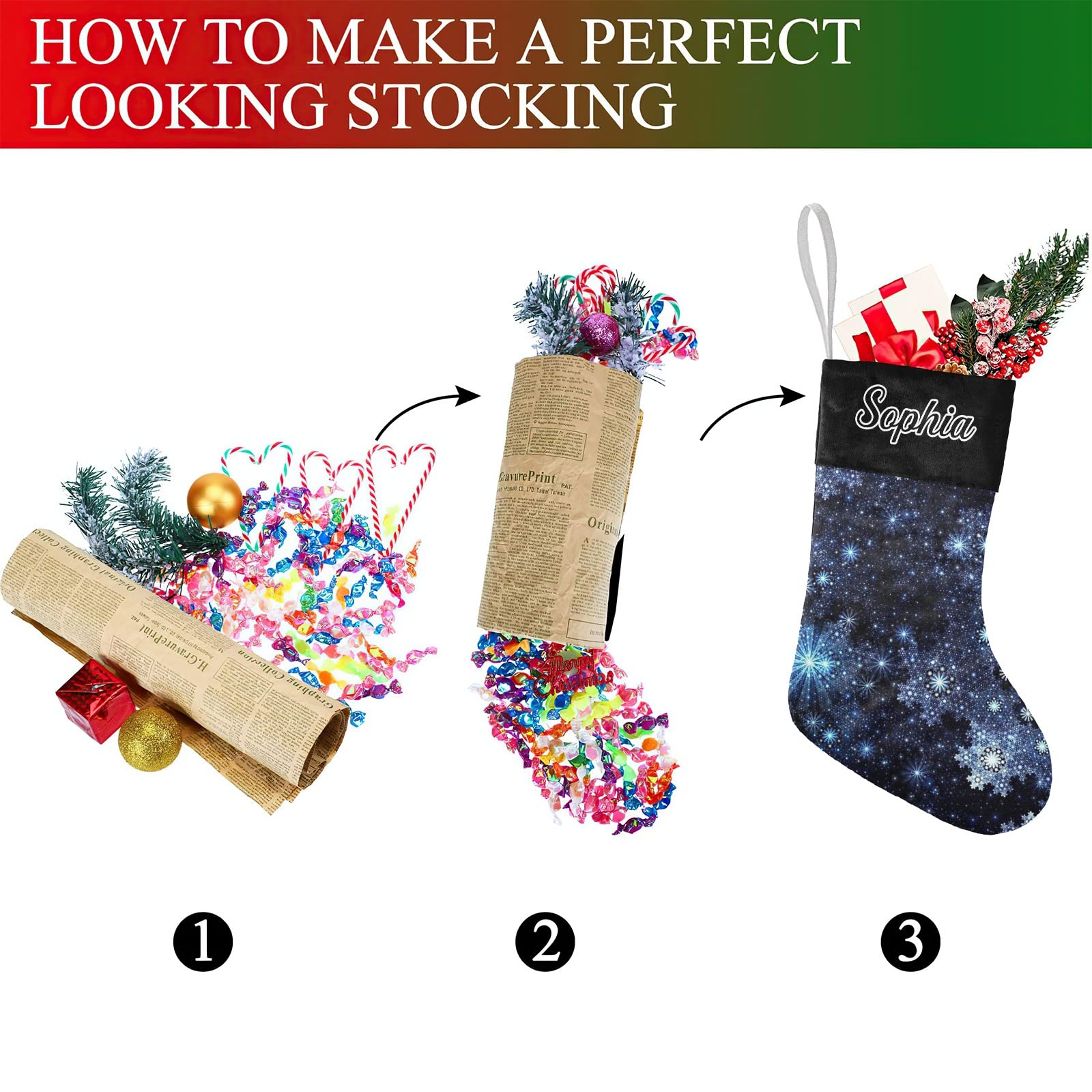 Wintery Blue Snowflake Christmas Stocking with Name Custom Xmas Stockings for Family Wedding Party Decor 17.52 x 7.87 Inch