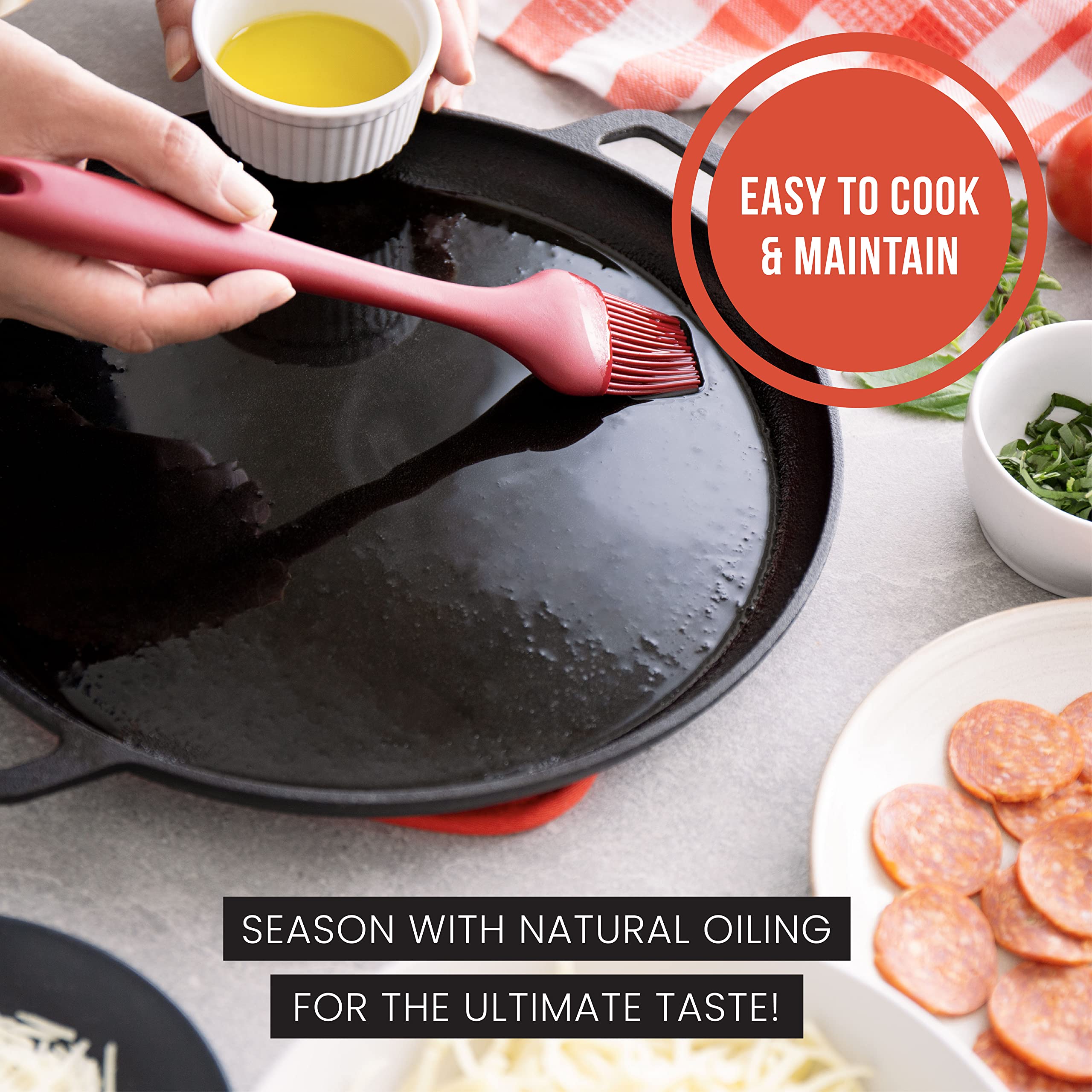 Chef Pomodoro Cast Iron Pizza Pan, Pre-Seasoned 12 Inch Cast Iron Skillet With Handles, Dosa Pan For Dosa Tawa Roti, Crepe Pan,