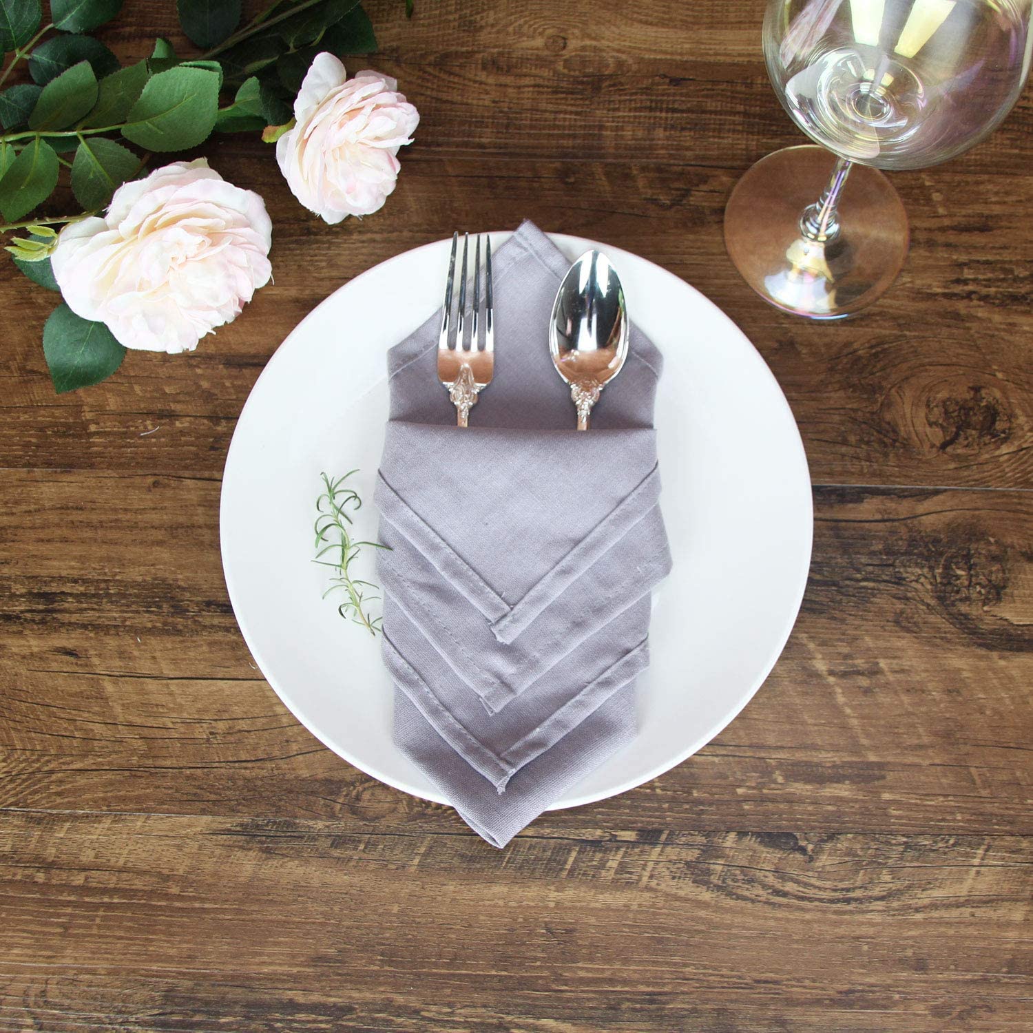 Infei Solid Color Cotton Linen Blended Thin Dinner Cloth Napkins - Set Of 12 (40 X 40 Cm) - For Events & Home Use (Light Grey)
