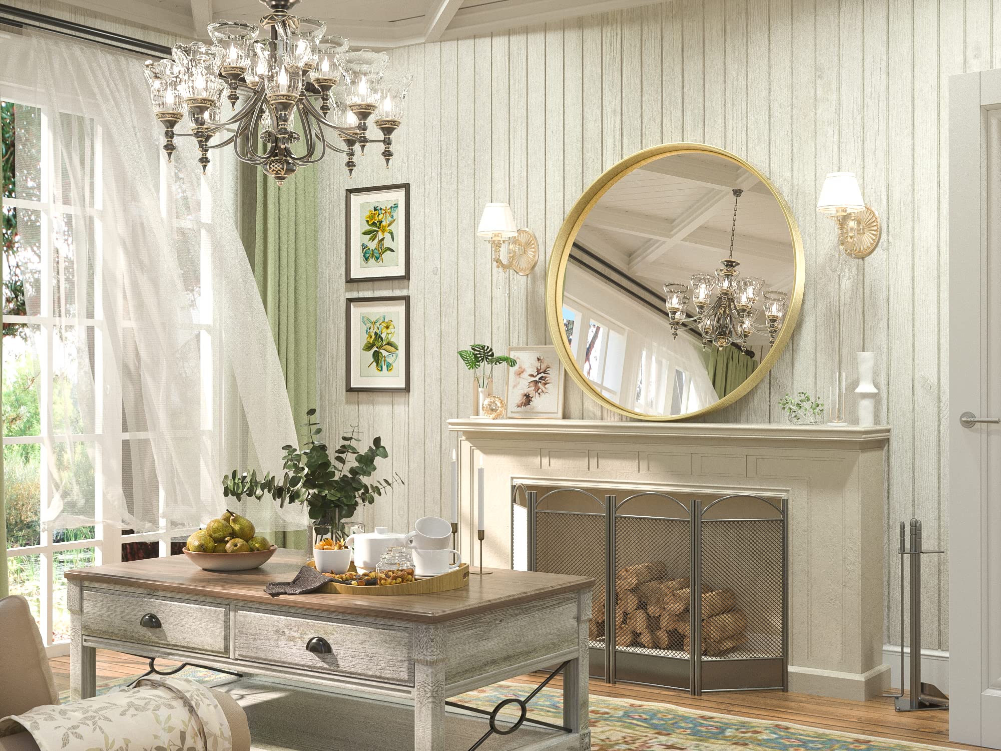 Tetote Gold Round Mirror For Bathroom, 36 Inch Wall Mounted Circle Vanity Mirrors, Brushed Brass Gold Metal Frame Modern Decorat