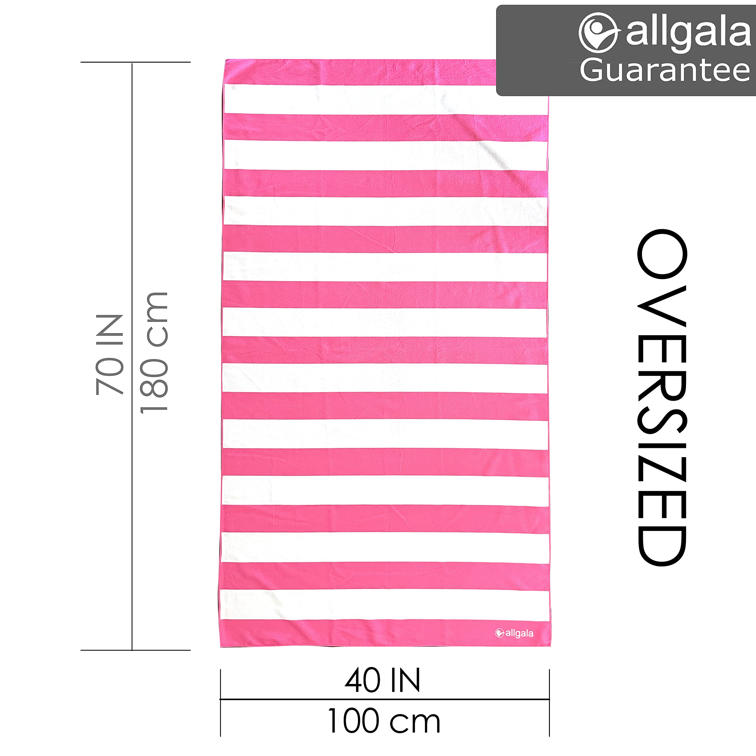 Allgala Oversize 40X70 Inch (1X1.8M) Cabana Stripe Design Microfiber Beach Towel-Pink (Pack Of 1)-Bt81209