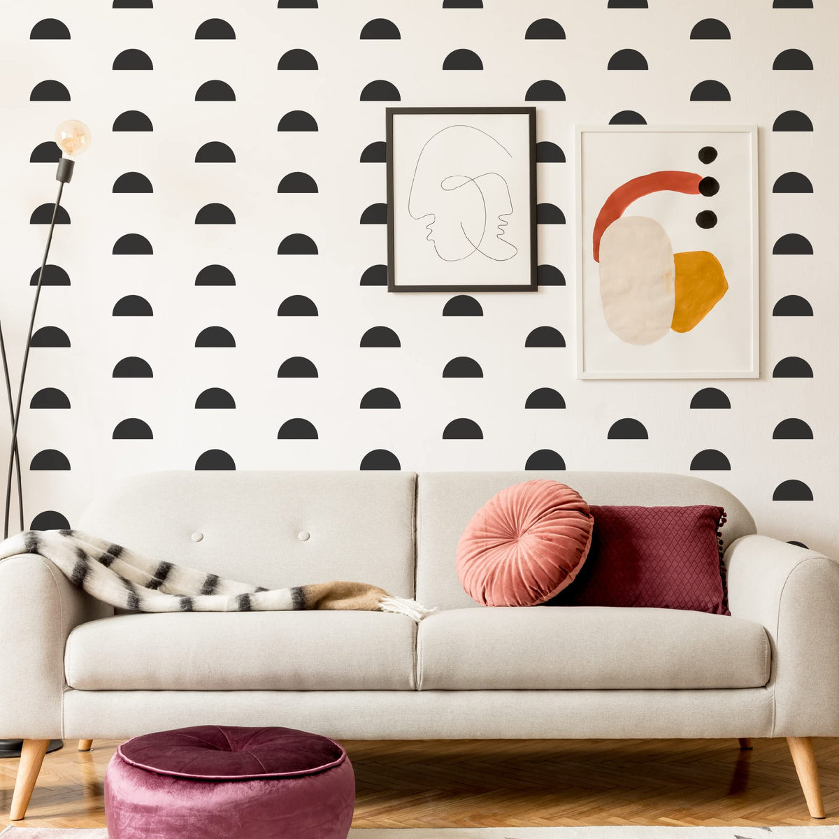 Shyjshyj A Room With Black Semicircle Vinyl Wall Stickers, Peel And Stick Boho Art Decor For Kid Room, Bedroom, Living Room Scan