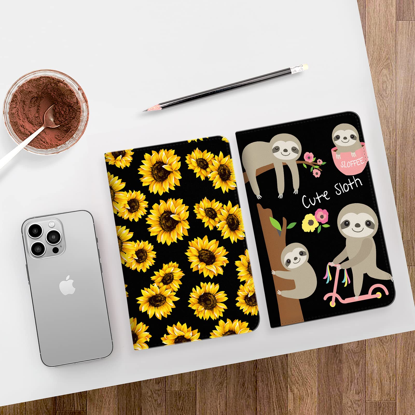 Server Book for Waitress Book Organizer Upgraded 9 Pockets PU Leather Waiter Wallet Server Books with Zipper Pocket  Guest Check Holder Serving Book Fit Server Waitress Apron-Sunflowers