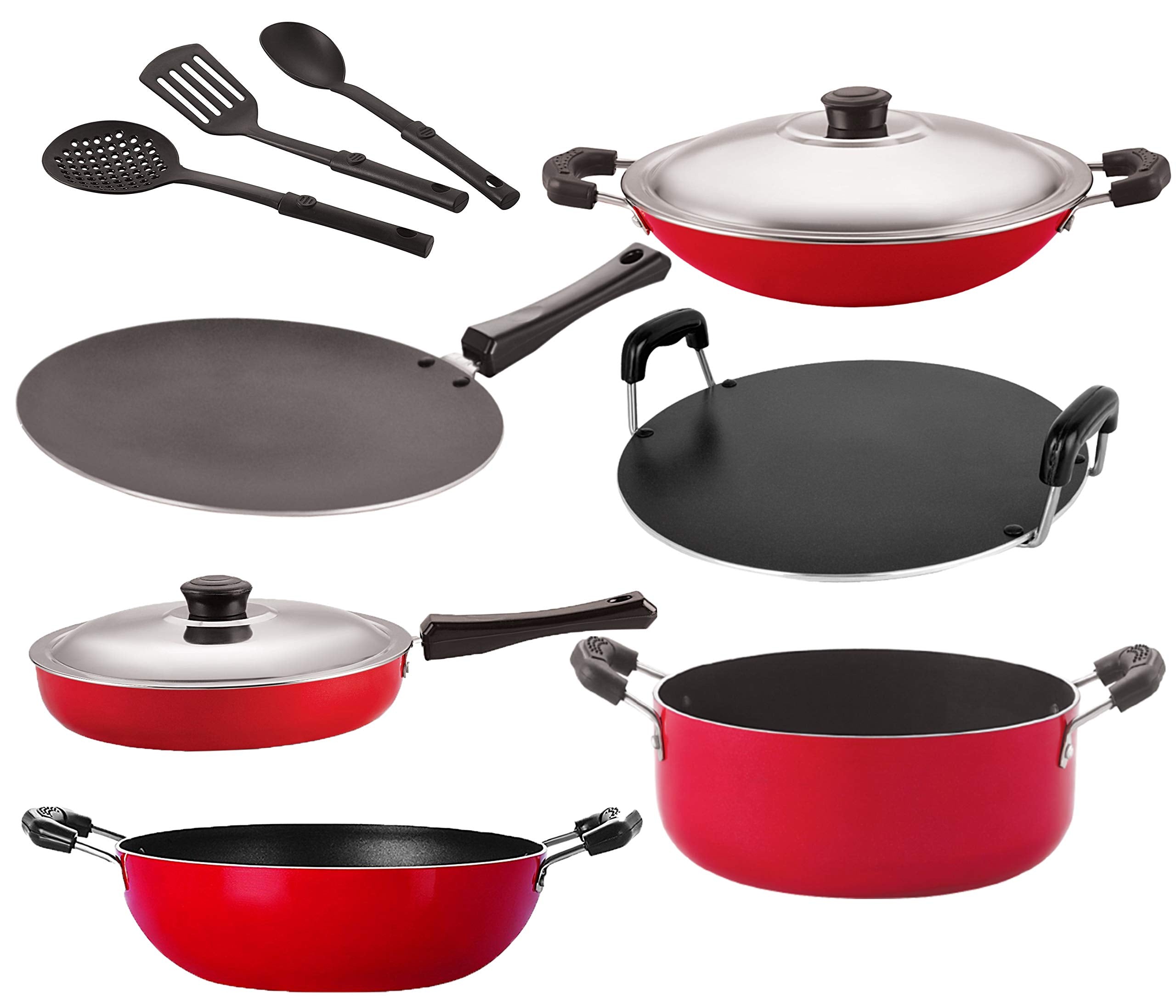 Nirlon Non Stick Aluminium Kitchenware Item Cookware Set Of 9 Pieces { 26_Ct_Kd13_Chatti_Rt_Cass20_Fp12_3Spn }