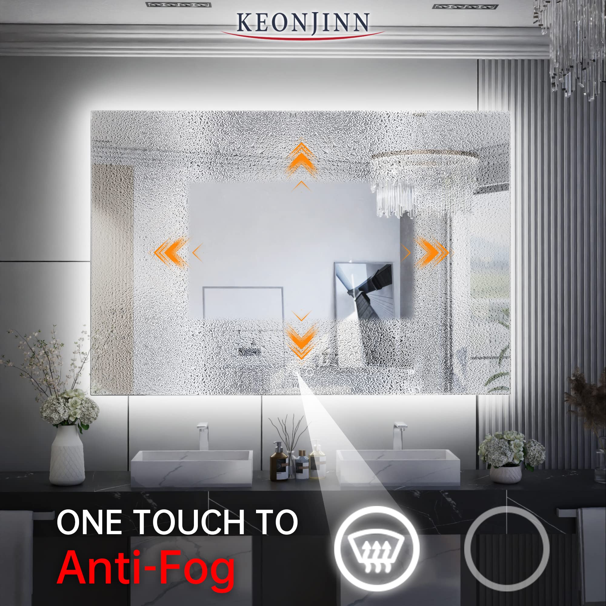 Keonjinn 48 X 30 Inch Backlit Mirror Bathroom, Led Mirror For Bathroom Mirror With Lights Large Wall Mounted Anti Fog Lighted Mi