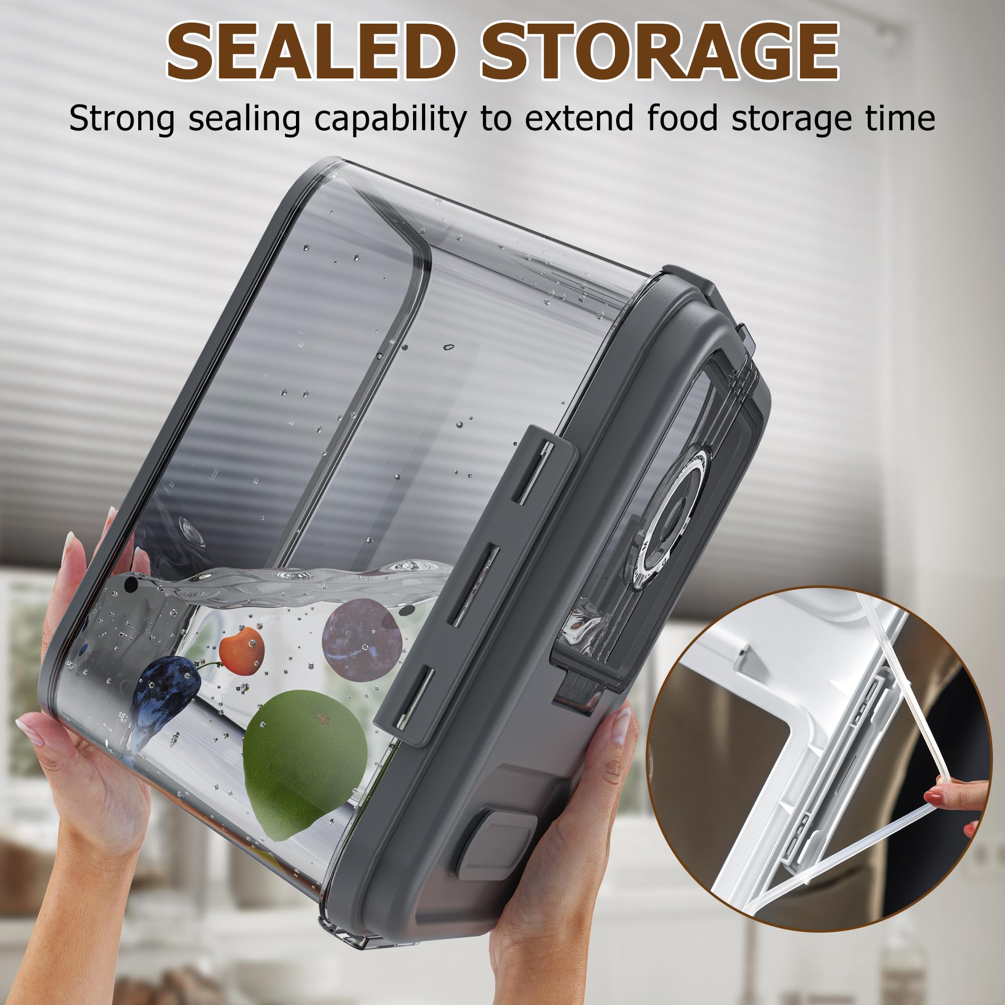 Olimingse Bread Box, 10L Gray Airtight Braed Storage Container, Bread Box For Kitchen Countertop, Time Recording Bread Keeper Wi