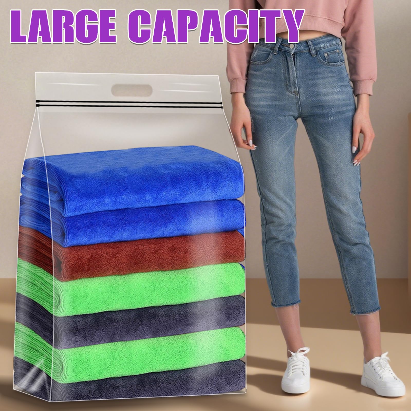FURWEY 25 Gallon Extra Large Storage Bags 35   x 24   Resealable Clear Bags with Handle 4 Mil Thick Heavy Duty Big Bag for Cloth
