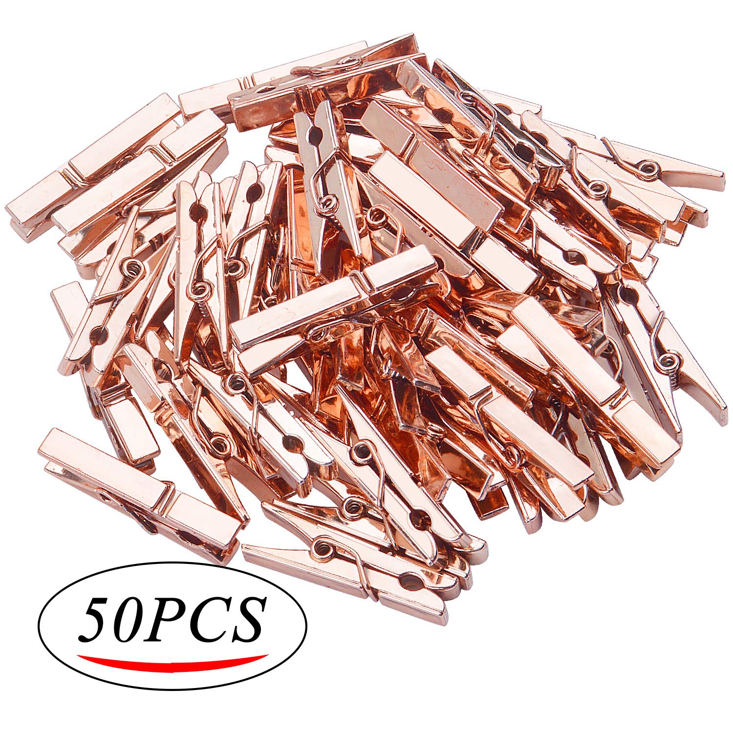 Jdesun 50 Pieces Photo Clips Mini Plastic Picture Paper Clip Clothespins Peg for Office Home Arts(Rose Gold)