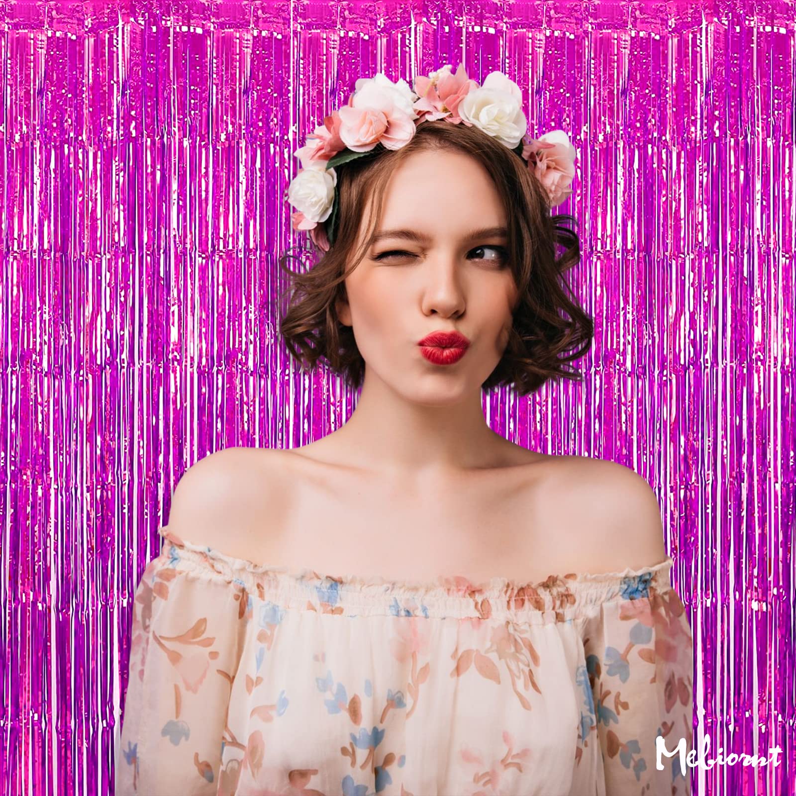 4 Pack Fuchsia Fringe Curtain Backdrop  3.2Ft x 9.8Ft Metallic Tinsel Foil Fringe Streamers Curtains Background for Photo Booth Birthday Wedding Baby Shower Party Thanksgiving Christmas Decorations