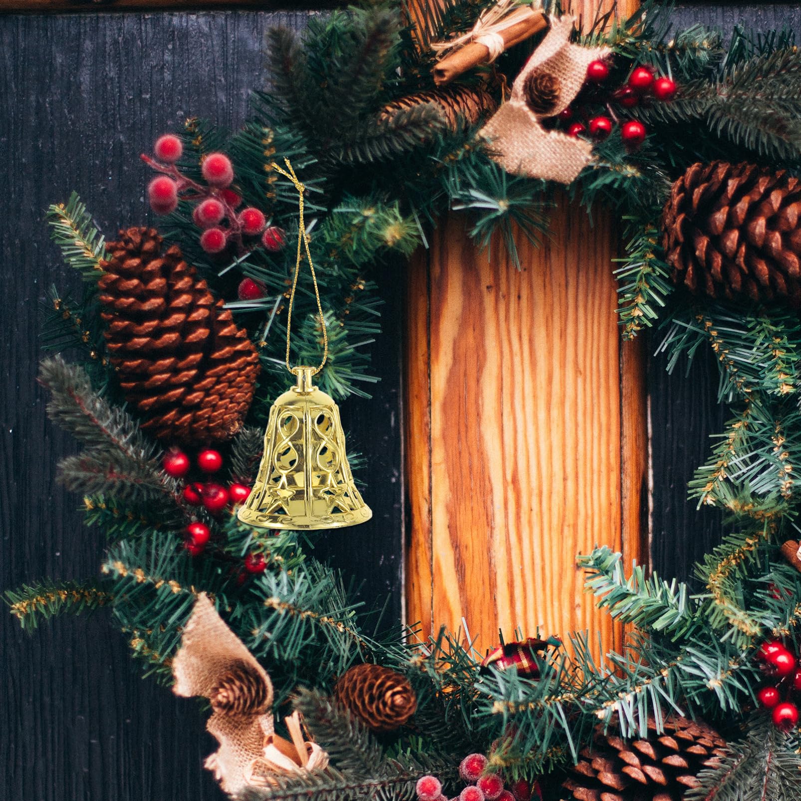 MAGICLULU 12pcs Christmas Plastic Jingle Bells Ornaments Christmas Tree Ornaments Plastic Bell Pendants with Ropes Gold Bells Tr