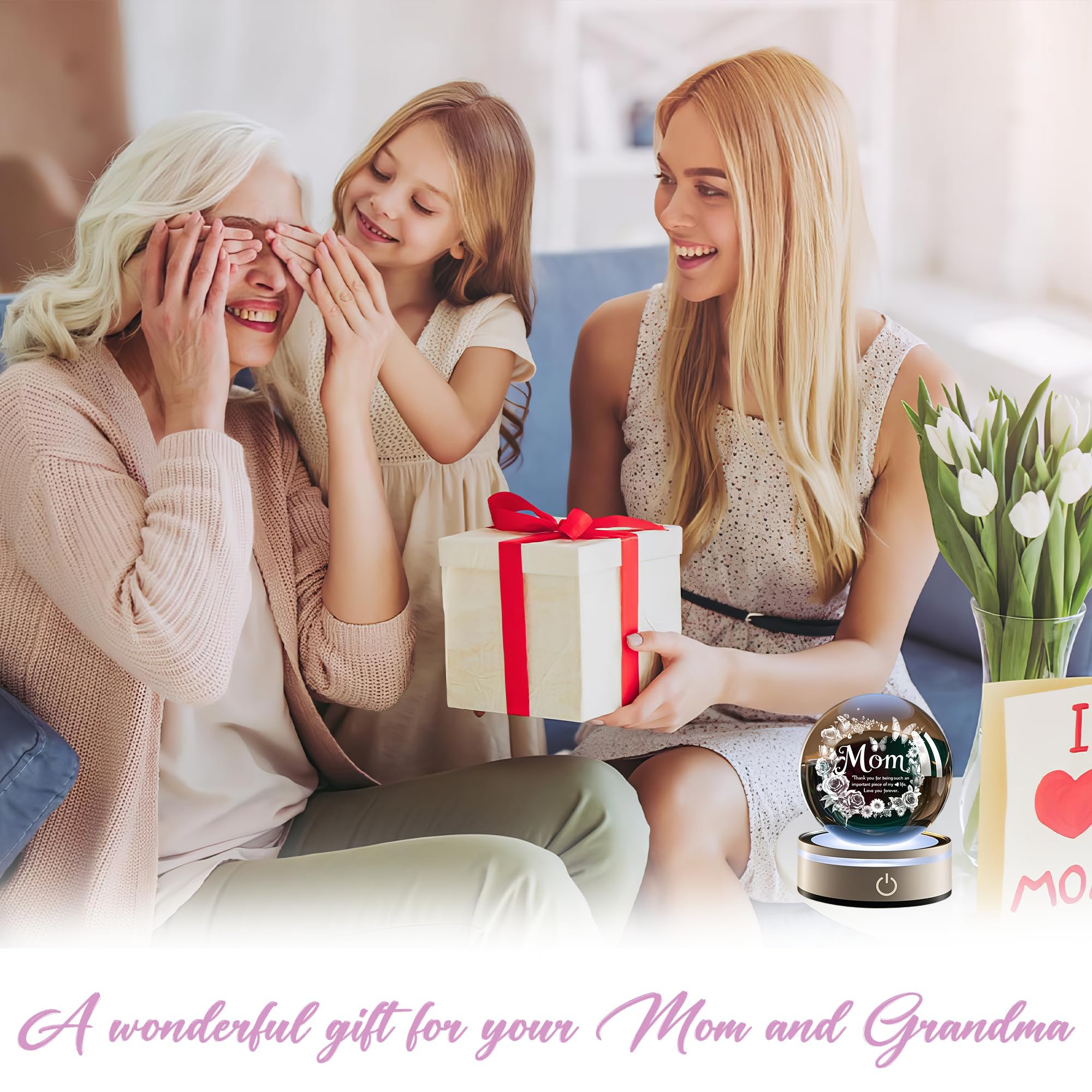 YouerCrystal Mom 3D Crystal Ball Gifts for Mum Birthday Gift from Son, Daughter - Fun Christmas, Mothers Day, Retirement Gift Du