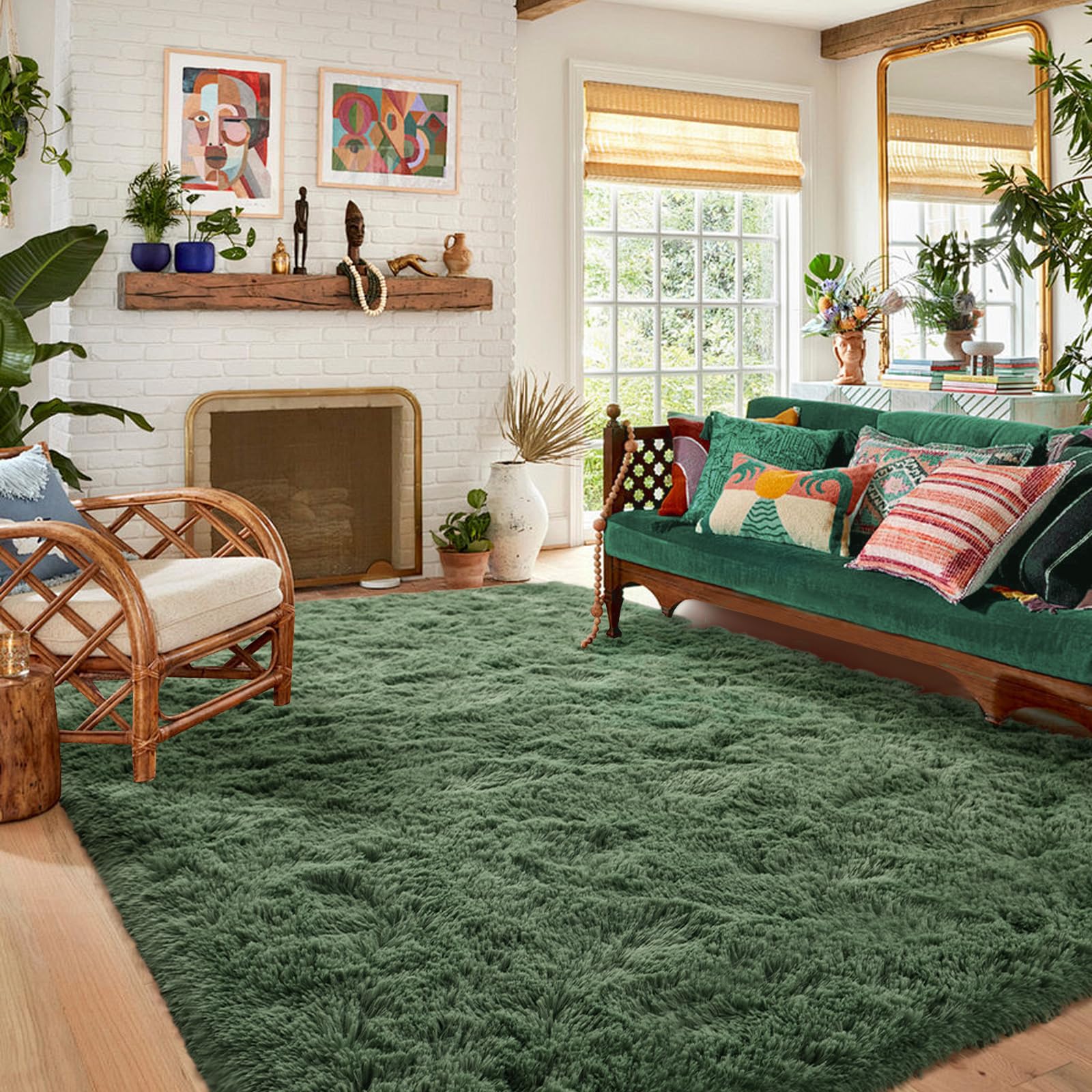 6x9 ft Green Fluffy Rugs for Living Room Furry Bedroom Rug Non-Slip Area Rugs Shag Beside Carpet for Nursery Kids PlayRoom Dorm 