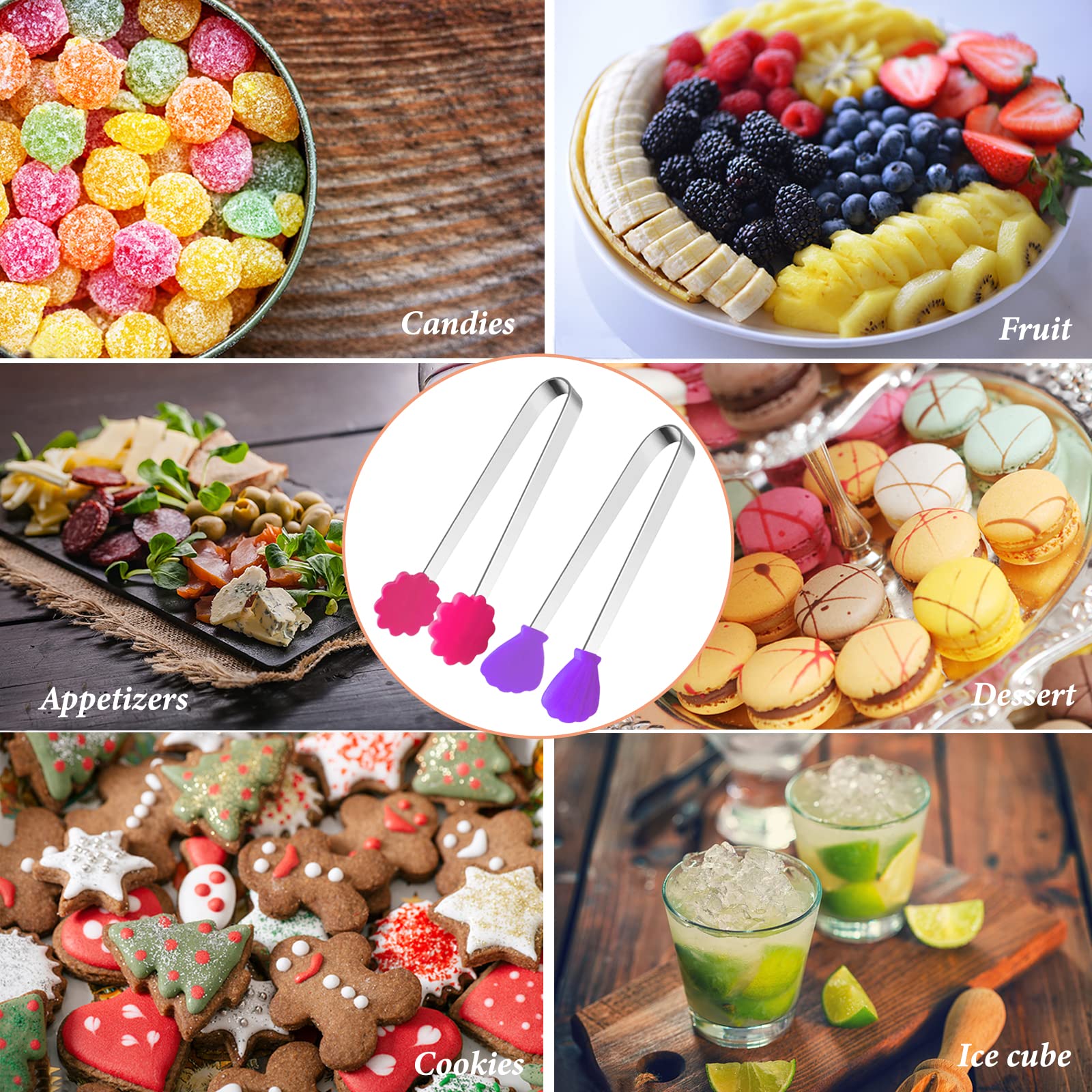 10PCS Silicone Mini Tongs  5Inch Hand Shape Food Tongs  Colourful Small Kids Tongs for Serving Food  Ice Cube  fruits  Sugar  Barbecue by Sunenlyst (Palm flower assorted)