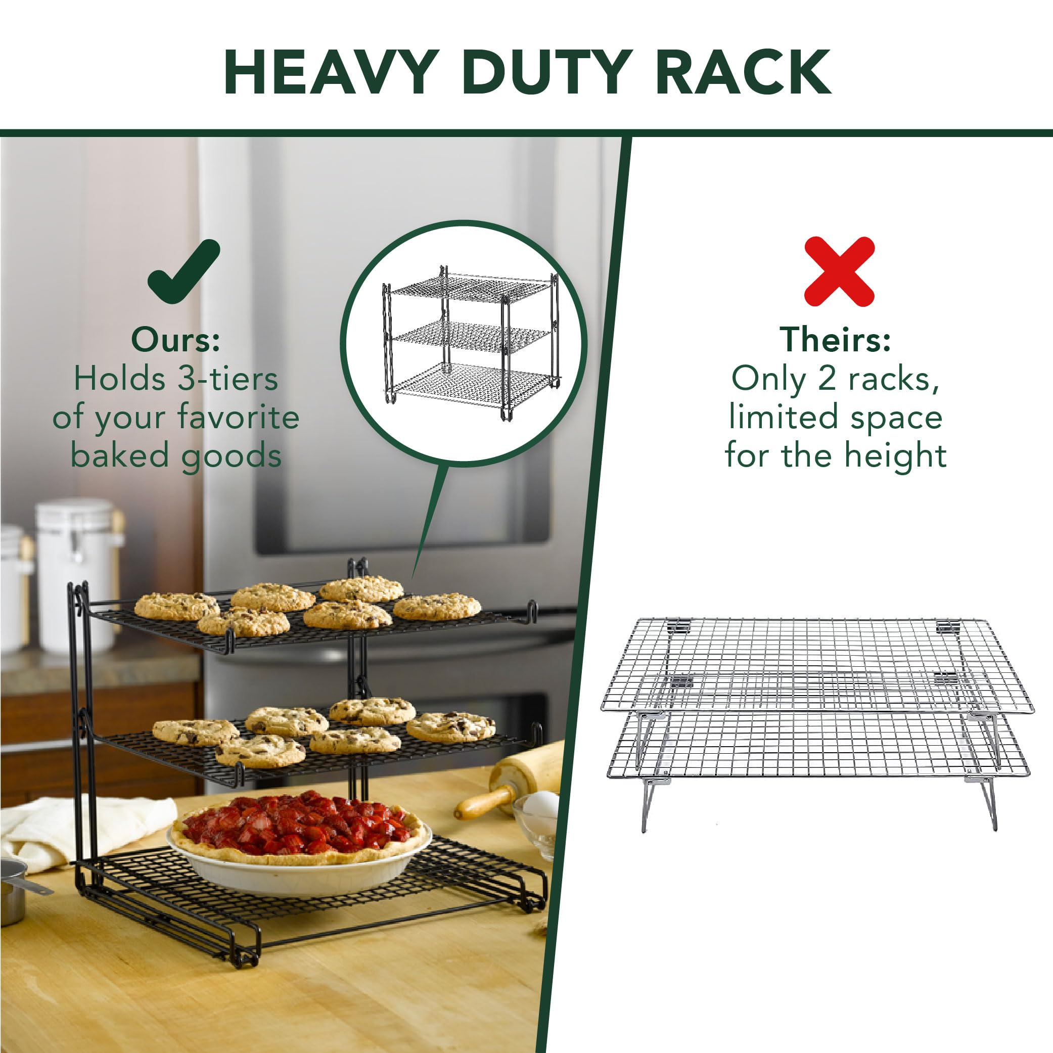 Nifty 3-Tier Cooling Rack - Non-Stick Coating, Wire Mesh Design, Dishwasher Safe, Collapsible Kitchen Countertop Organizer, Use