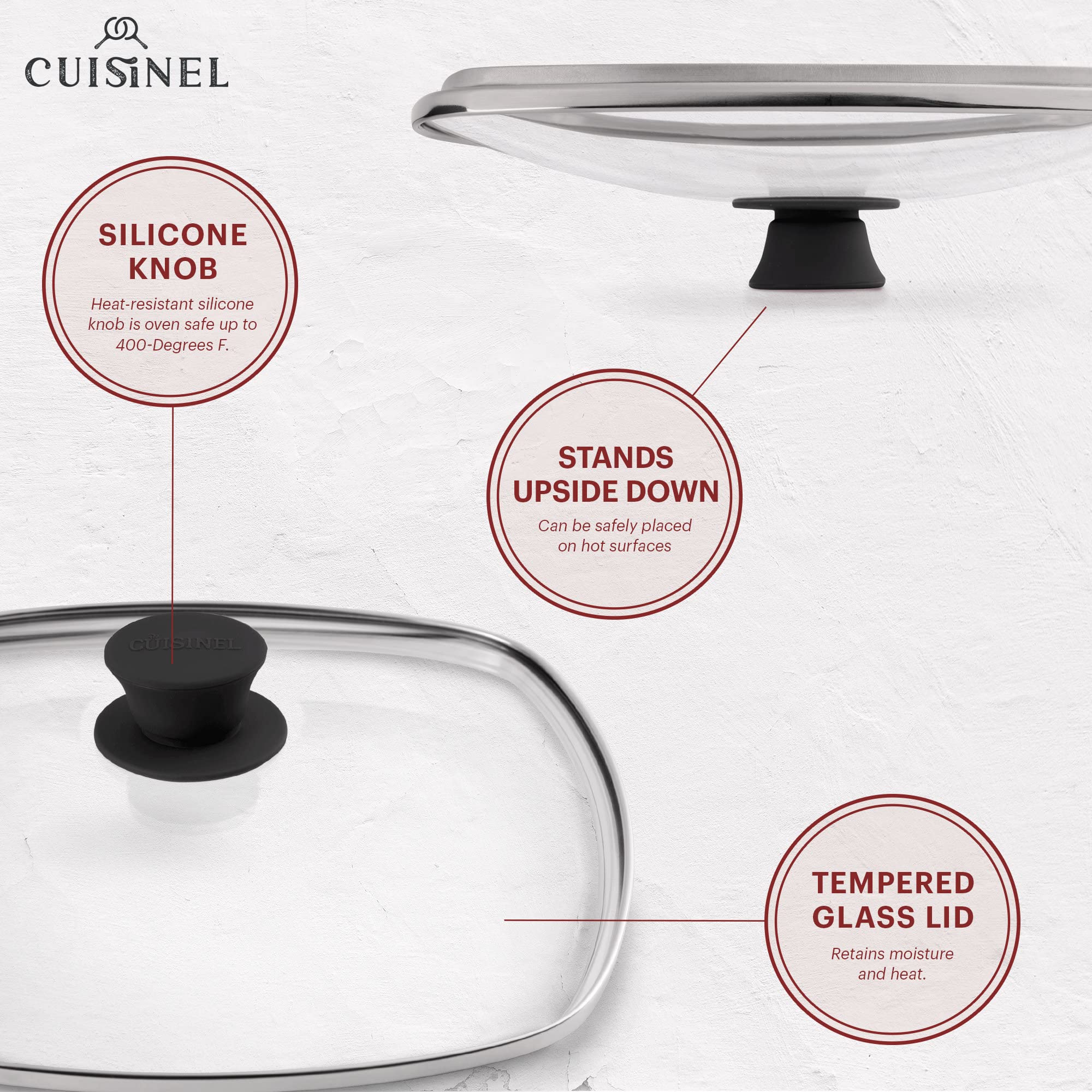 Cuisinel Cast Iron Square Grill Pan + Glass Lid + Pan Scraper + Handle Cover - 10.5'' Pre-Seasoned Ridged Skillet - Grill, Stove