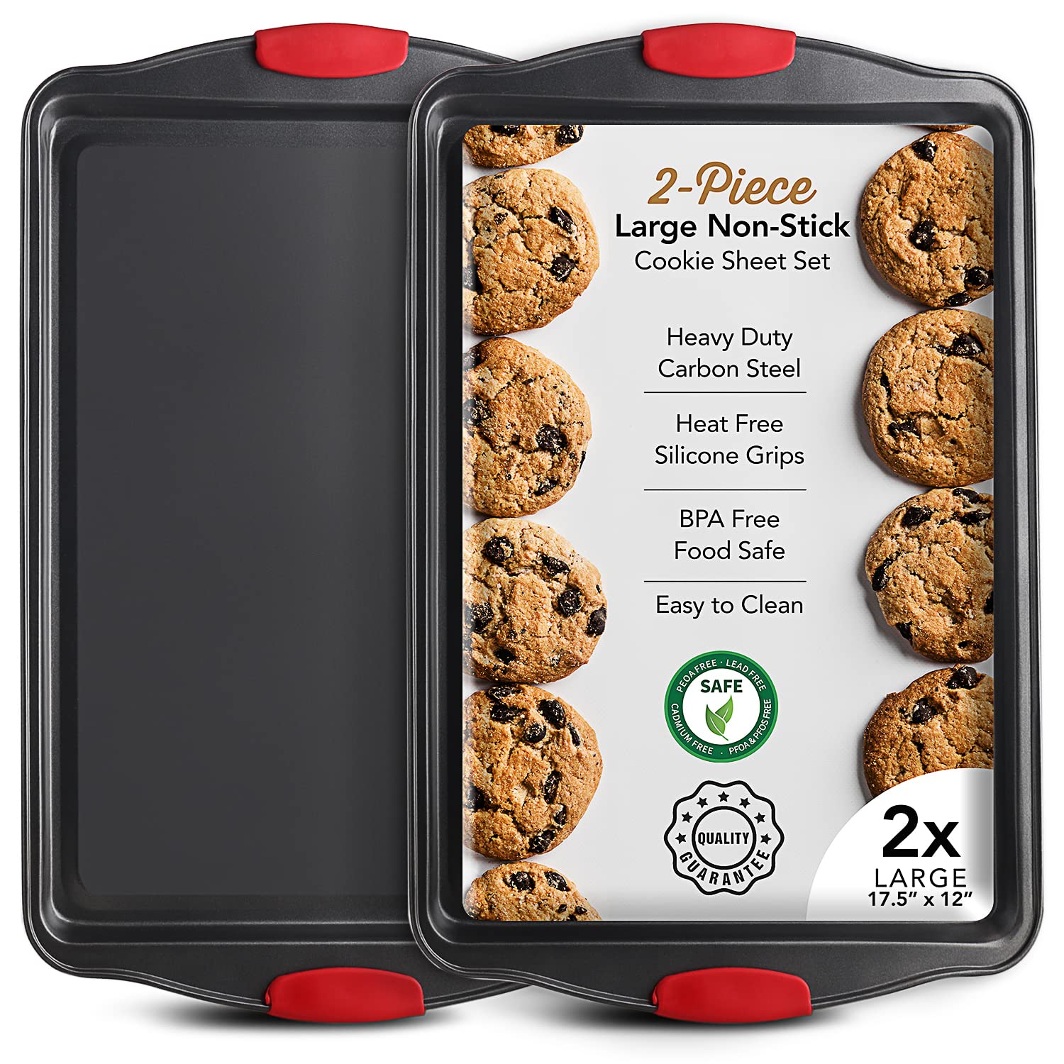 Baking Sheet Set, 2-Piece Large Cookie Sheet Set with Silicone Handles, Steel Baking Pan, Baking Sheets for Oven, BPA Free Nonst