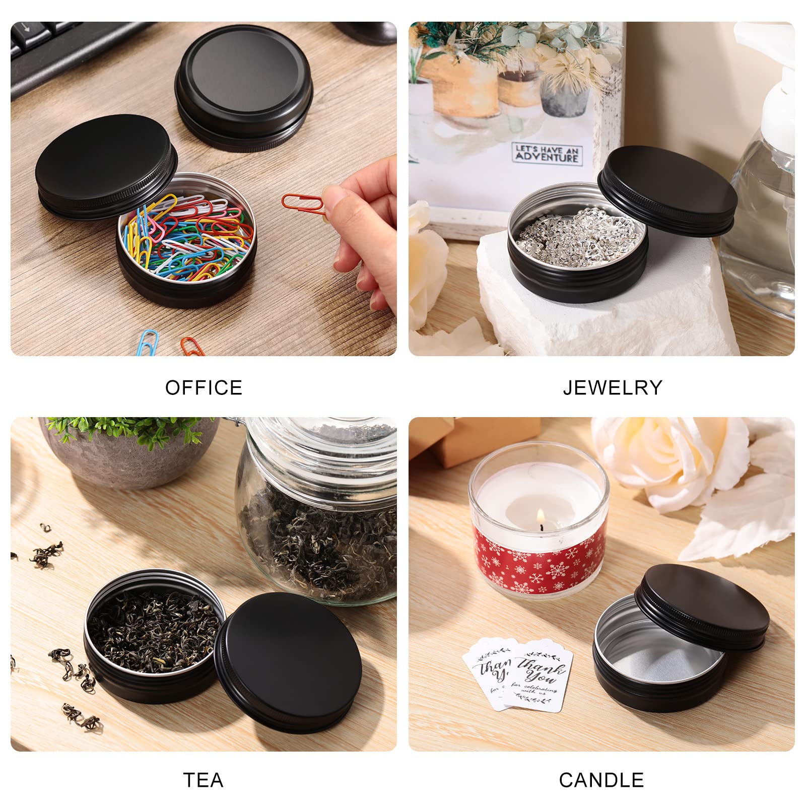 Therwen 96 Pcs 2 Oz Aluminum Tin Jars Containers Metal Leak Proof Cosmetic Tin Jars Containers Round Screw Lids Lip Balm Contain