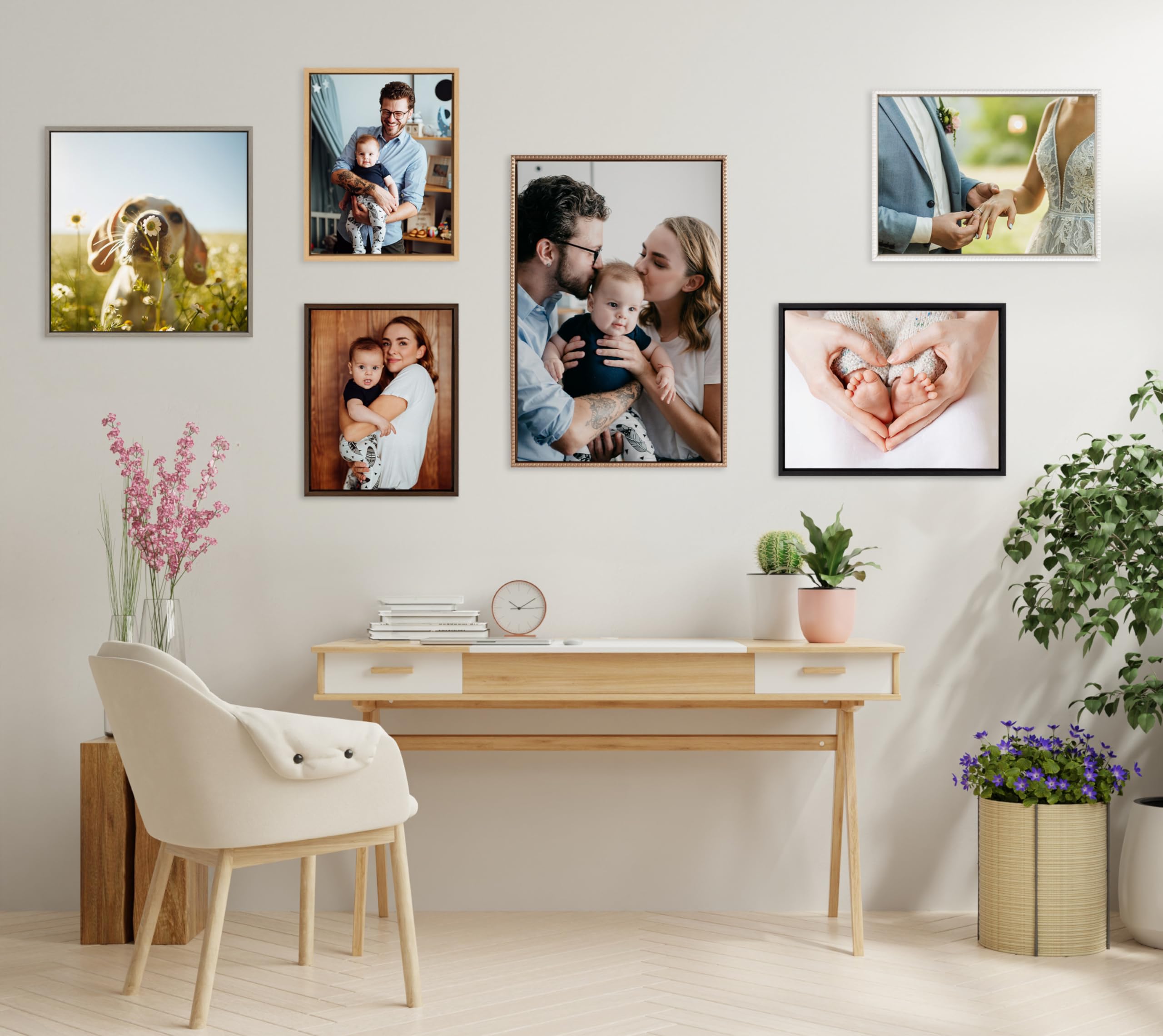 Kate And Laurel Sylvie Custom Printed Framed Canvas Wall Art, 28X38 White, Personal Canvas Print With Your Photos For Bedroom Or