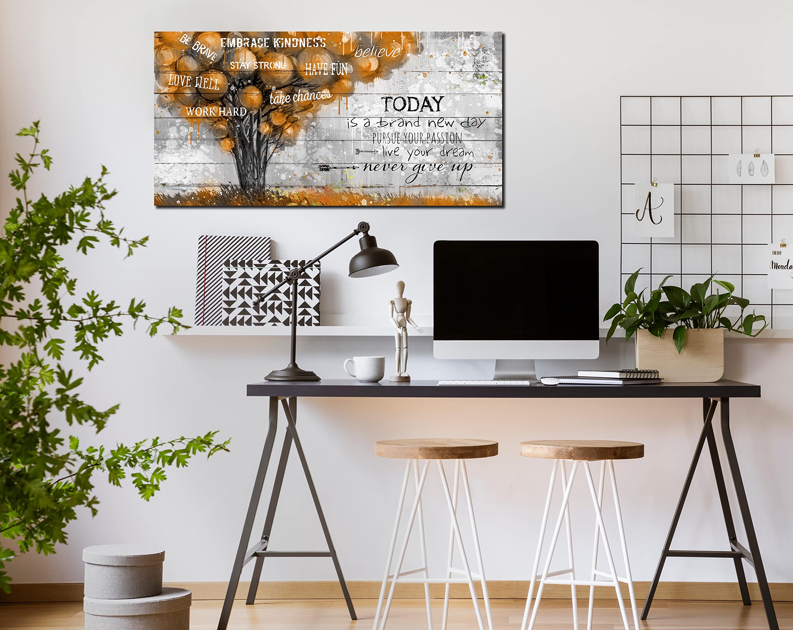 Inspiration Quotes Brown Tree Pictures Wall-Decor for Bedroom - Positive Quotes Canvas Wall Art for Living Room - Motivational Posters for Students Ready to Hang Size 20'' x 40''