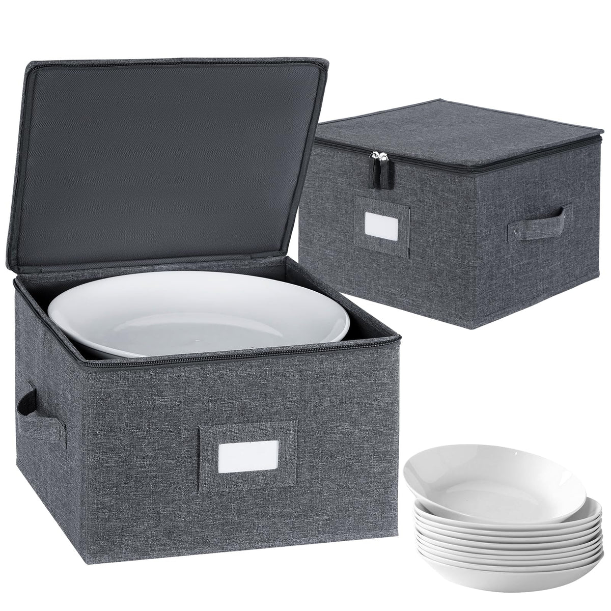 Popoly China Storage Containers Hard Shell Inside 12'' W X 8'' H, Dinner Plate Storage Containers For Dishes, Dinnerware With 24