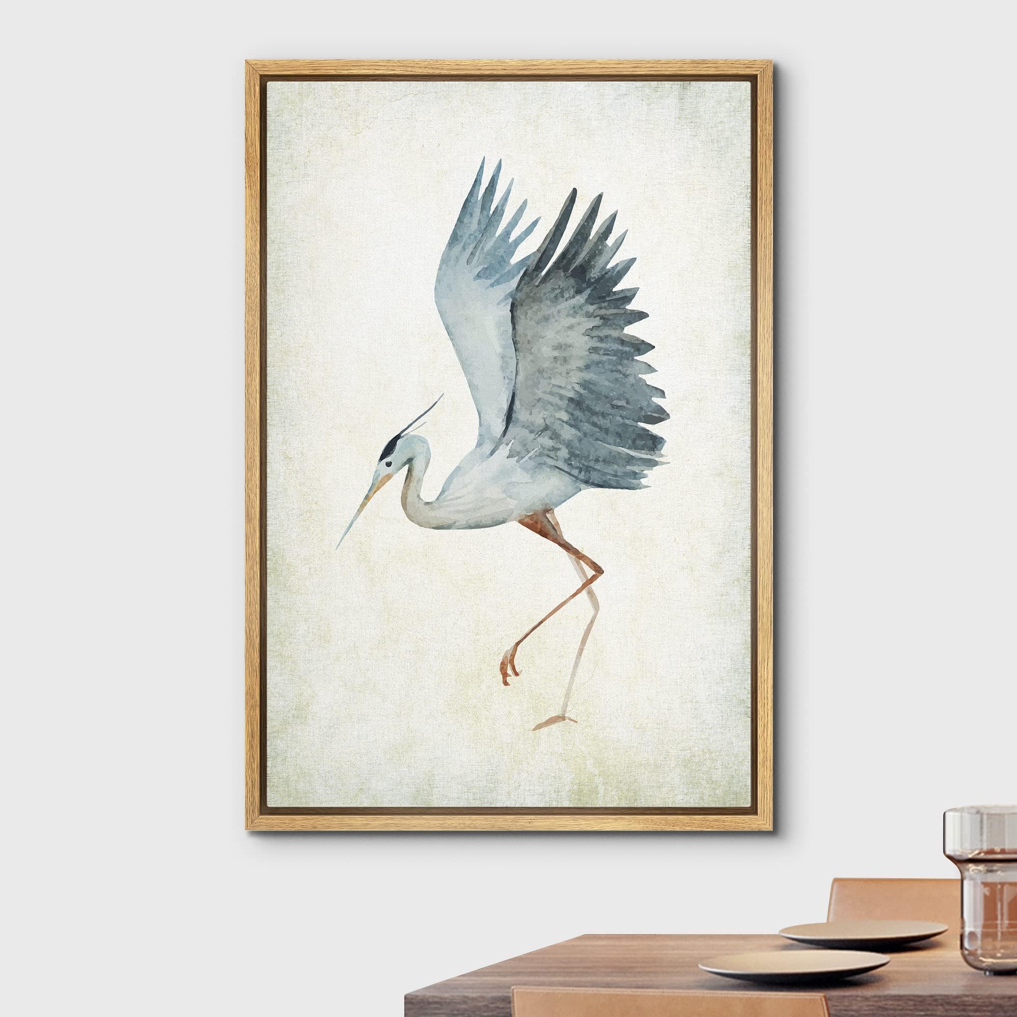Wall26 - Framed Canvas Wall Art - Heron Bird Spread The Wings - Wild Animal - Gallery Wrap Modern Home Art | Ready To Hang - 16'