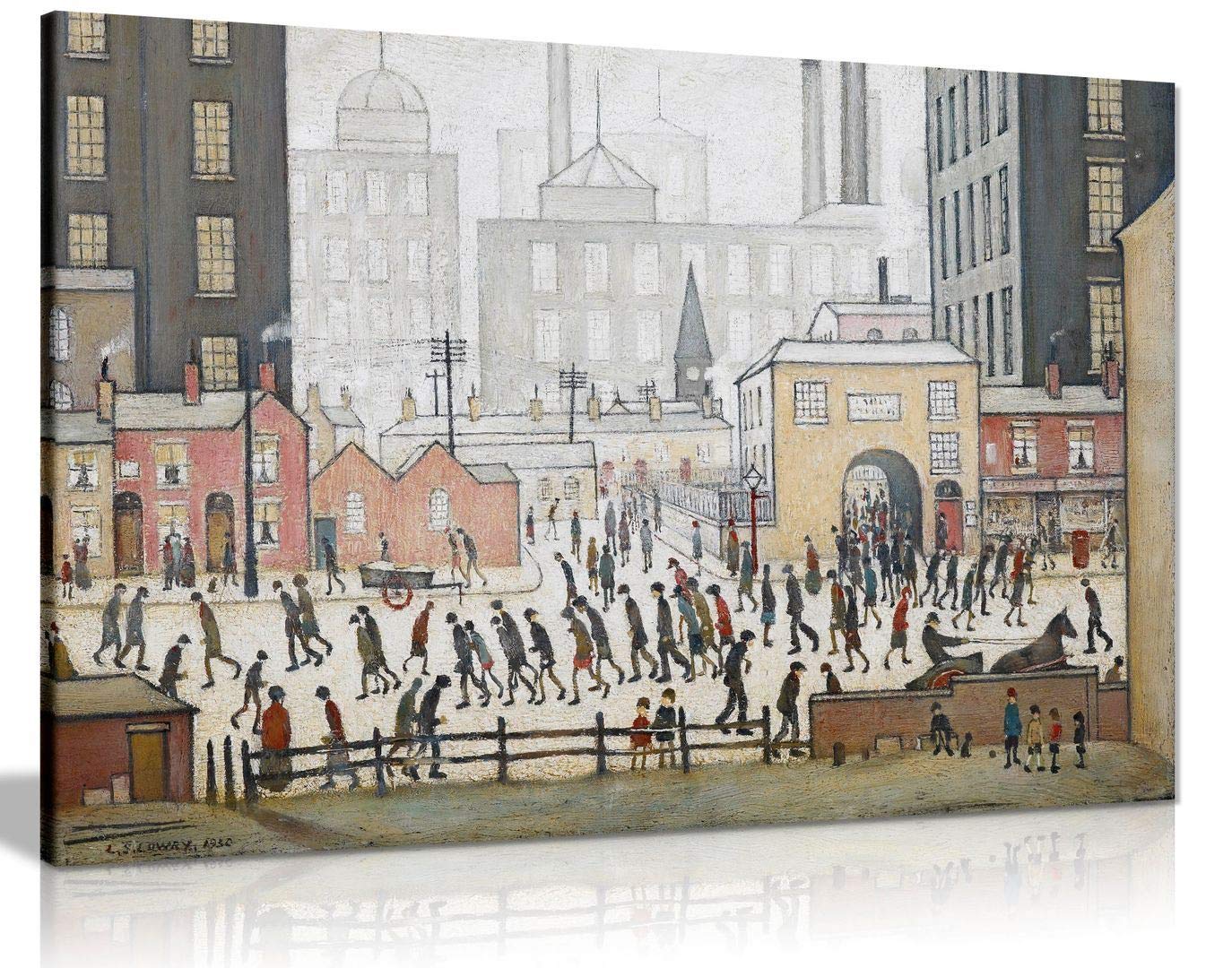 L.S Lowry Coming From The Mill Painting Canvas Print Wall Art Picture Home Decor (36X24In)