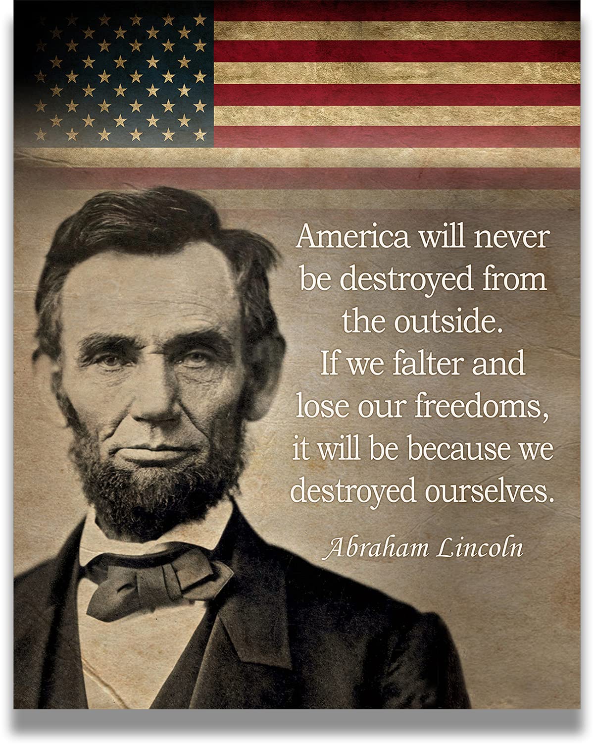 Govivo Abraham Lincoln Historic Quote - American Patriotic President Wall Decor Art Print - Unframed Artwork Printed On Canvas