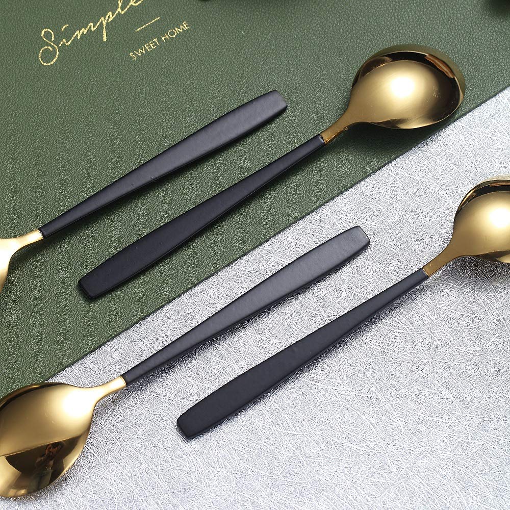 Teaspoons 6 Pieces Black And Gold Plating Coffee Spoons  Homquen 6.3'' Modern Design Stainless Steel Tea Spoons Set  Small Spoon Silver Dishwasher Safe