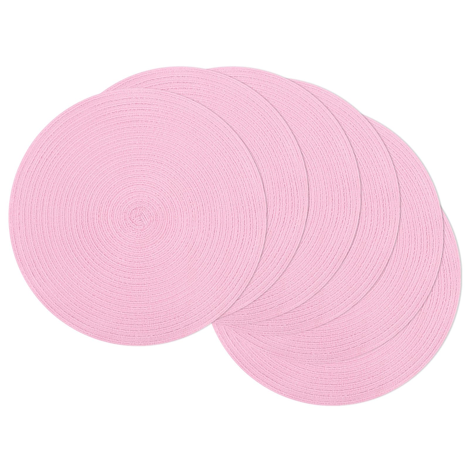 SHACOS Round Braided Placemats Set of 6 Round Table Mats for Dining Tables 15 inch Washable Non Slip Placemats (Pink, 6)