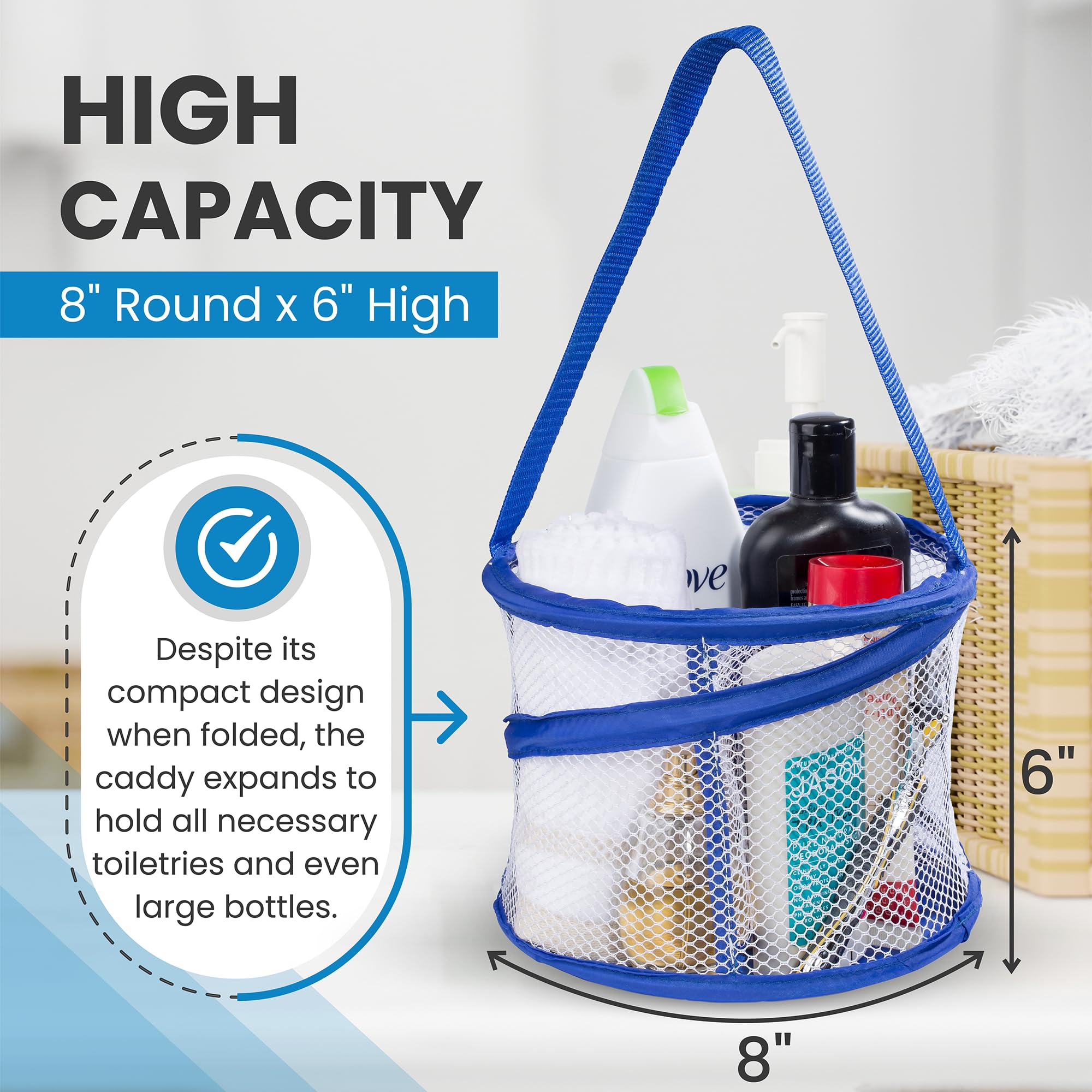 Handy Laundry Foldable Shower Caddy - Collapsible, Portable, Drainage Hole, Carry Handle, Large Compartments. Great Organizer Fo