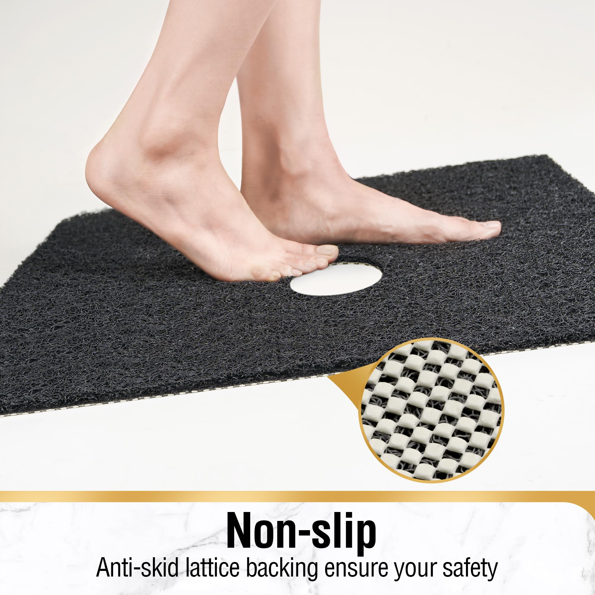 Hitslam Square Shower Mat, 27 X 27 Inch Non Slip Bath Mat For Tub, Soft Pvc Loofah Bathtub Mats With Drain Holes, Quick Drying B