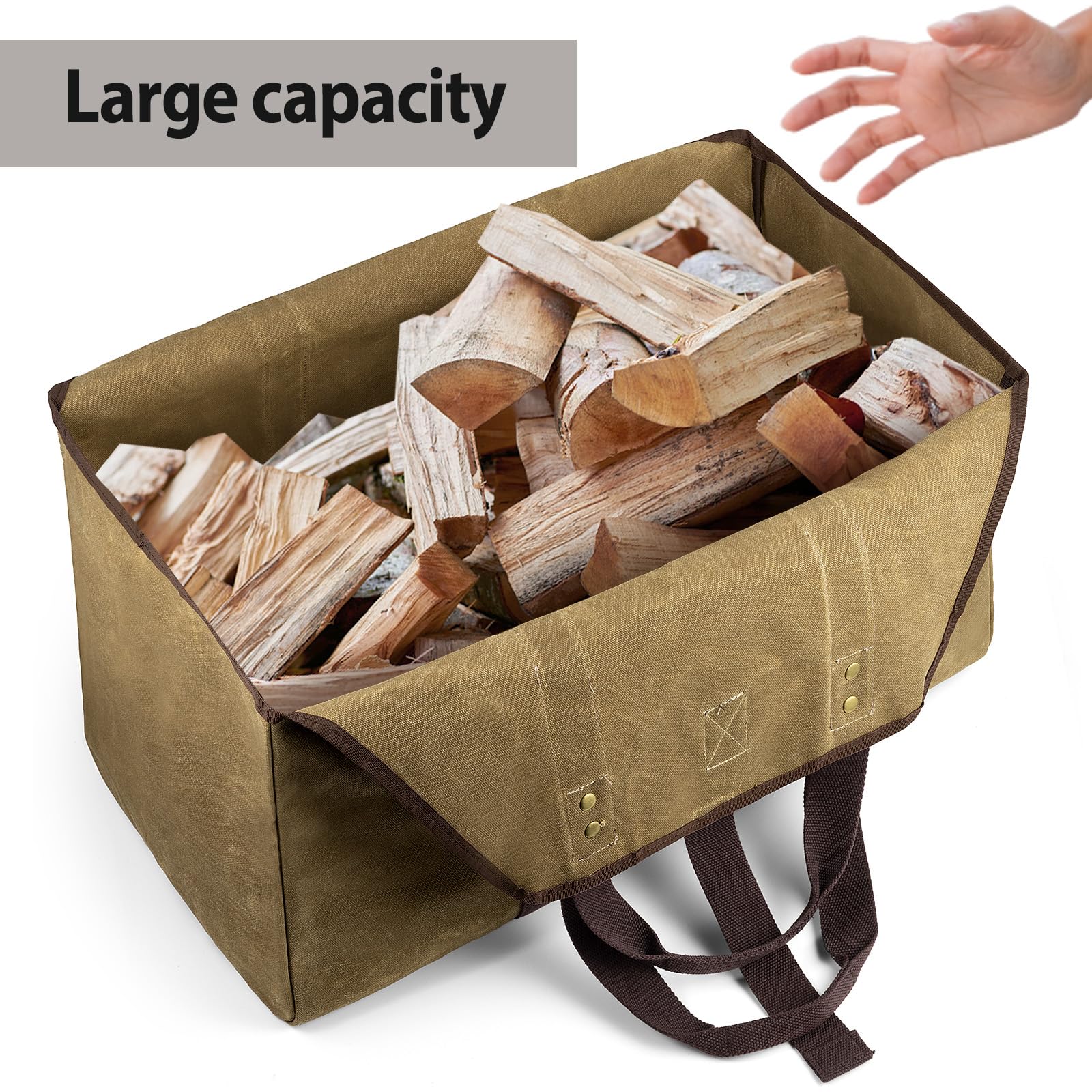 Bonthee Extra Large Waterproof Firewood Log Carrier Canvas Firewood Holder Indoor With Shoulder Strap And Top Handles Contained