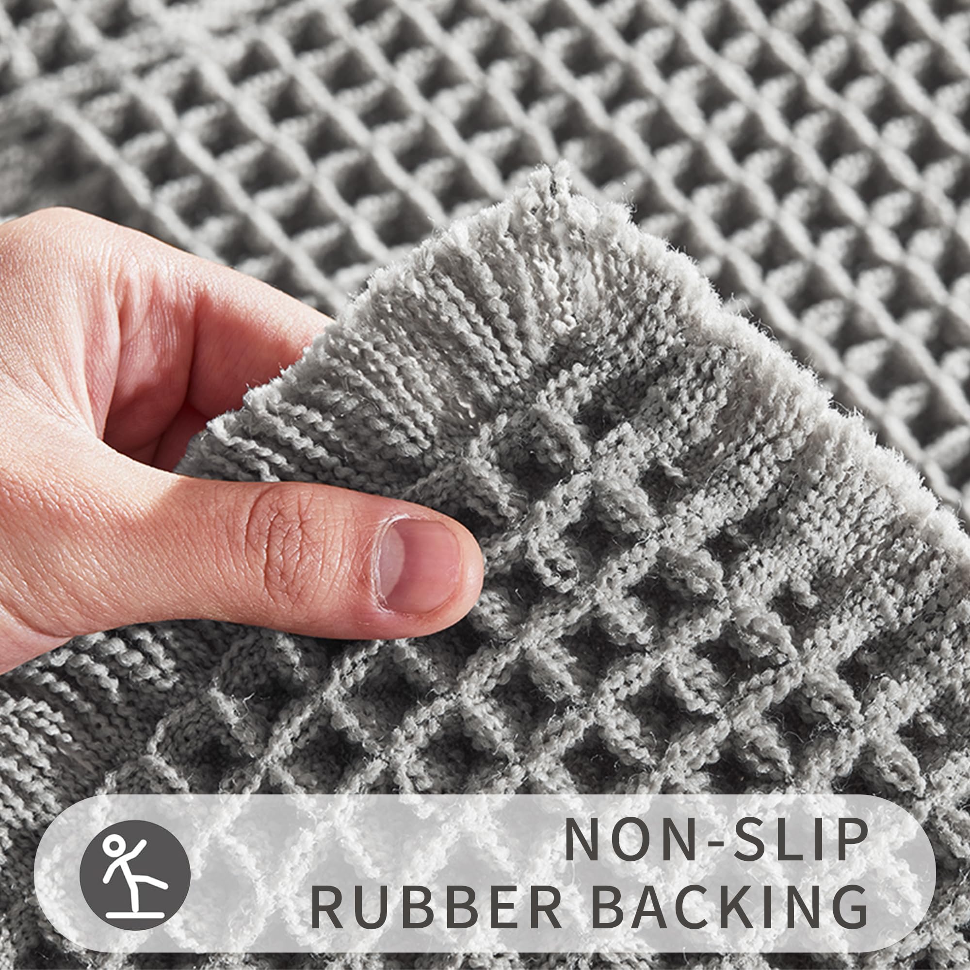 Bululom Bath Mats For Bathroom Non Slip,Waffle Luxury Bath Mat,Machine Washable Bath Mat For Shower,Ultra Soft Bathmat,Gray,19''