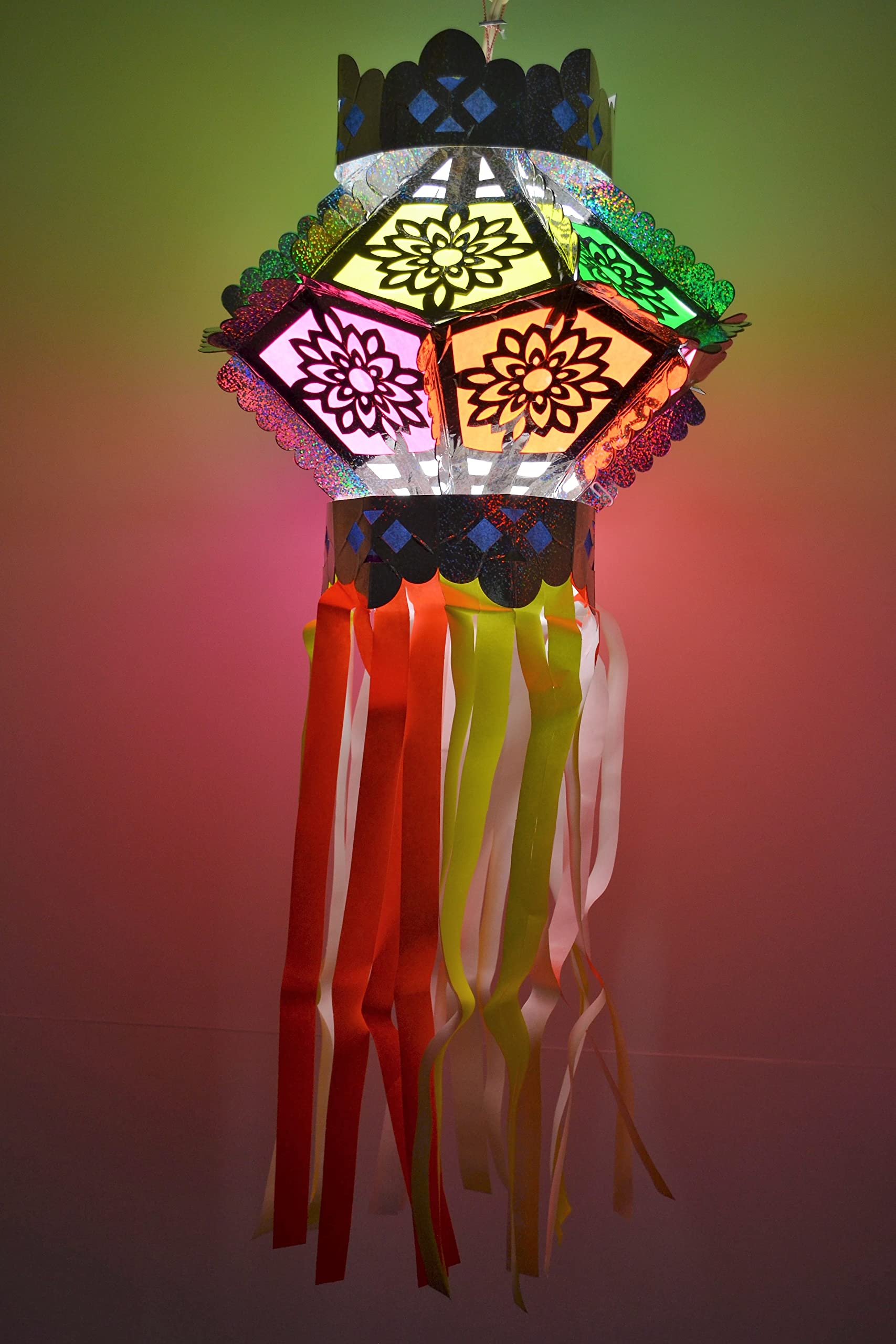 Large Eco-Friendly Diwali Paper Lantern Foldable Reusable Holiday Party Decor (Diamond, Silver)