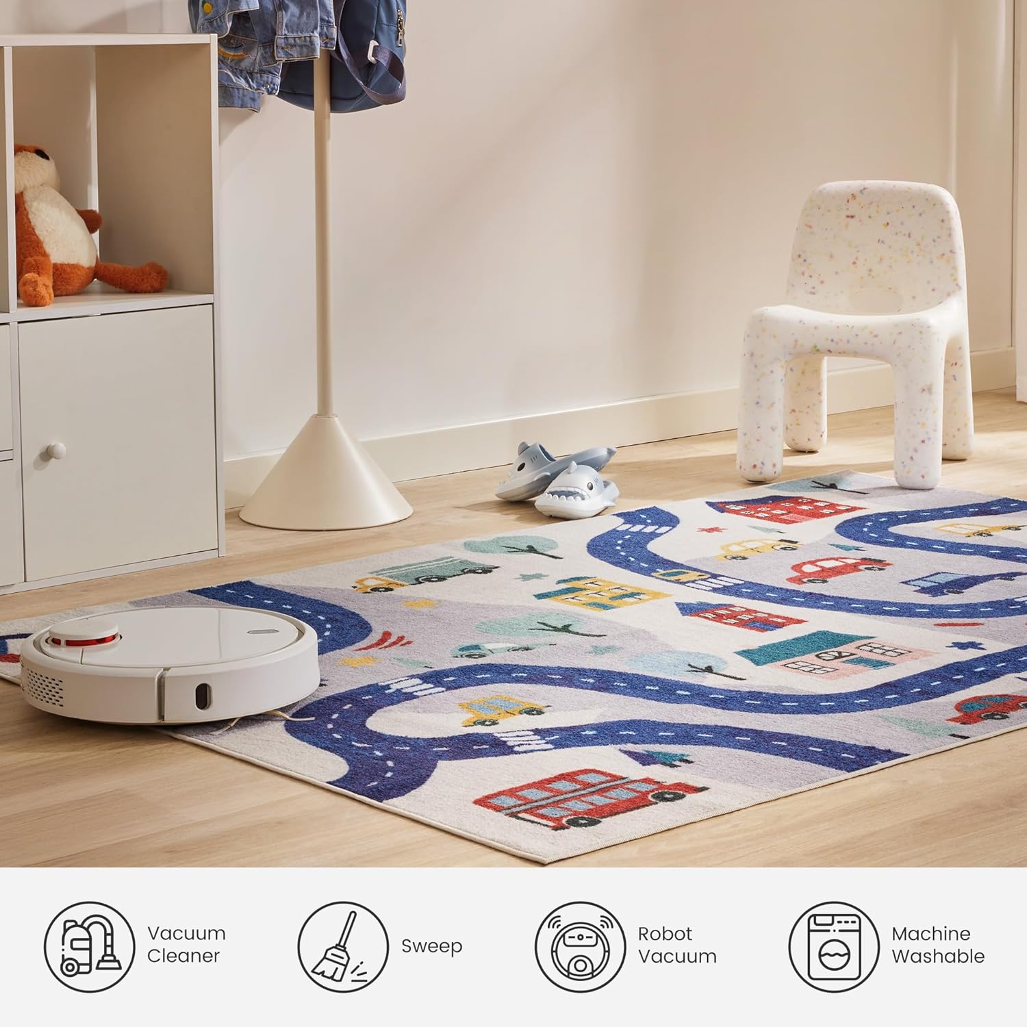 Machine Washable Non Slip Kids Rugs for Living Room & Bedroom - City View