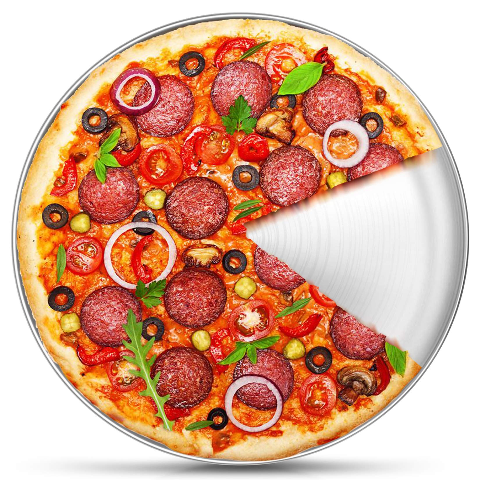 P&P Chef 12 Inch Pizza Pan, Stainless Steel Round Baking Tray Metal Serving Dish For Home, Restaurant, Outdoor, Non-Toxic & Heal