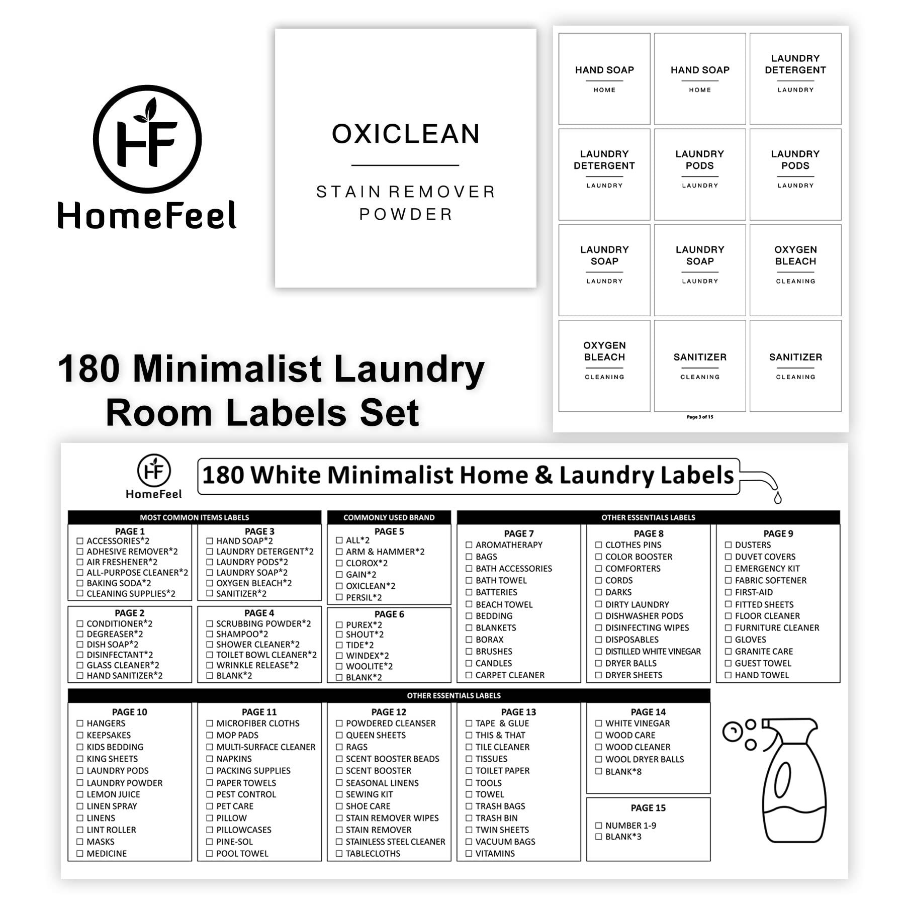 180 Minimalist Laundry Labels for Jars  Laundry Stickers for Containers  Cleaning for Laundry Room Spray Bottles and Household Organization  Waterproof and Easy to Stick and Peel