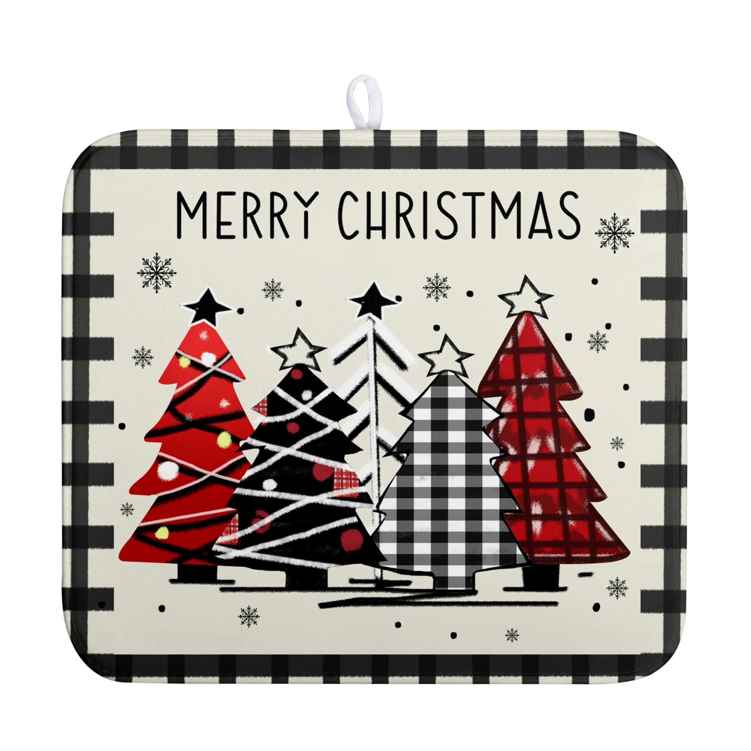 Kwlegh Merry Christmas Dish Drying Mats for Kitchen Counter 16x18 Buffalo Plaid Christmas Tree Microfiber Absorbent Drying Mat S