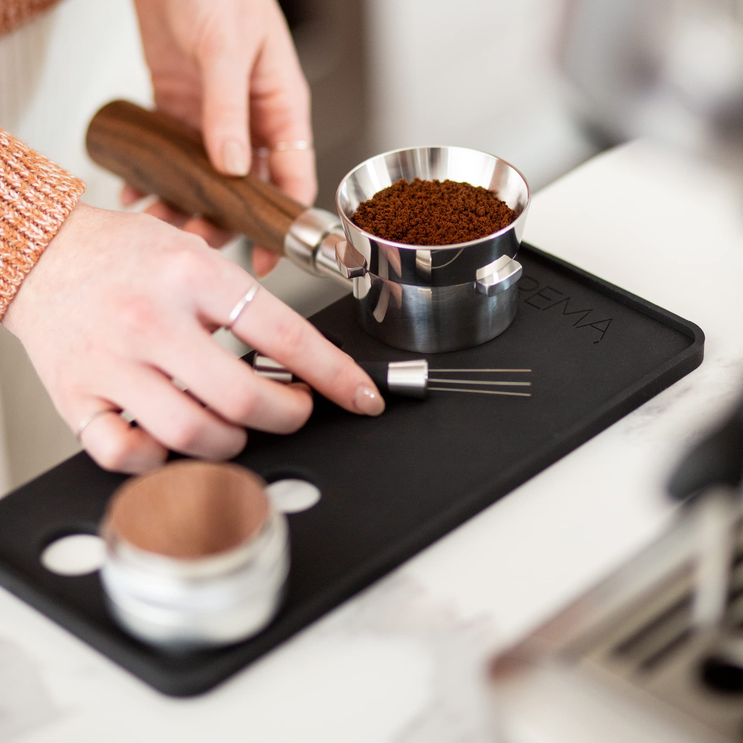 Crema Coffee Products | Tamping Mat | Non-Slip Silicone | Firm & Secure Mat | Protect Countertops & Portafilter | Espresso Machi