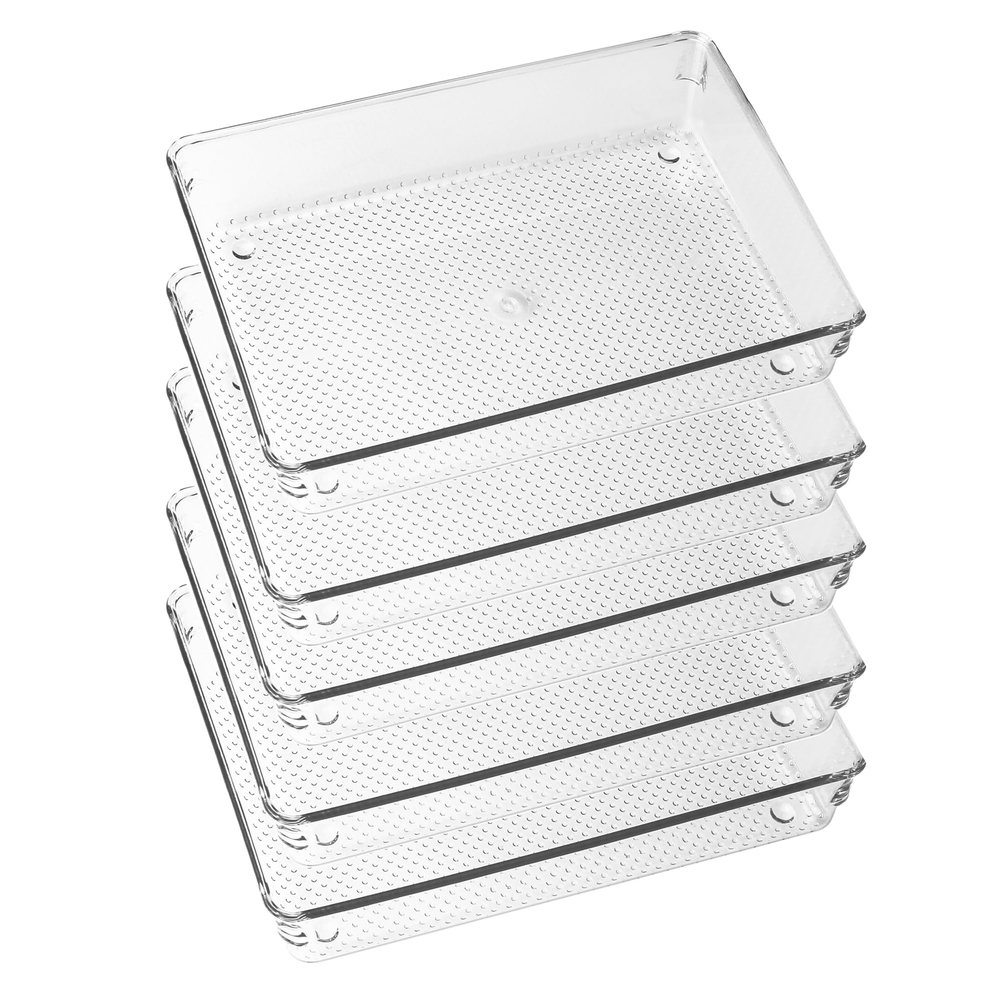 Ihomecooker 5 Pack Clear Plastic Drawer Organizer Tray Cutlery Utensil Makeups Drawer Silverware Organizers 6'' X 9''