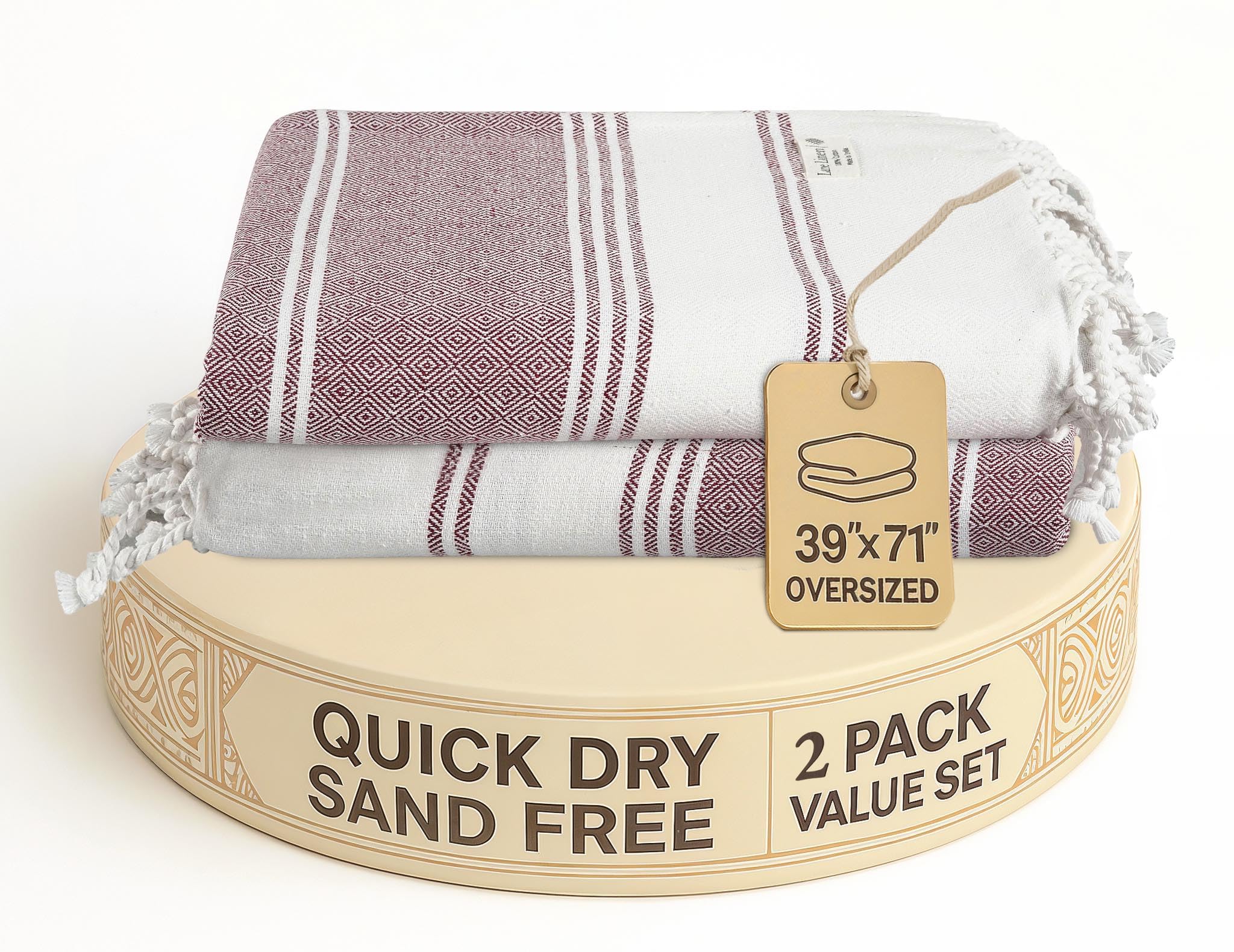 LANE LINEN Beach Towels for Women, 2 Pack Large Beach Towels Oversized, Pre-Washed, No-Shrink Sand Free, Quick Dry, Lightweight 