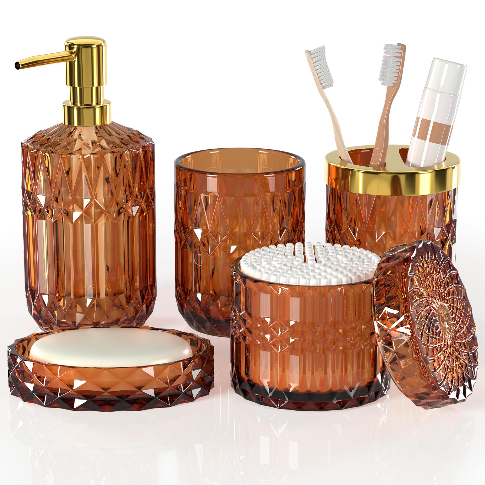 Purple Bathroom Accessories Set, 5 Pcs Glass Bathroom Accessories With Lotion Soap Dispenser, Soap Dish, Toothbrush Holder, Bath