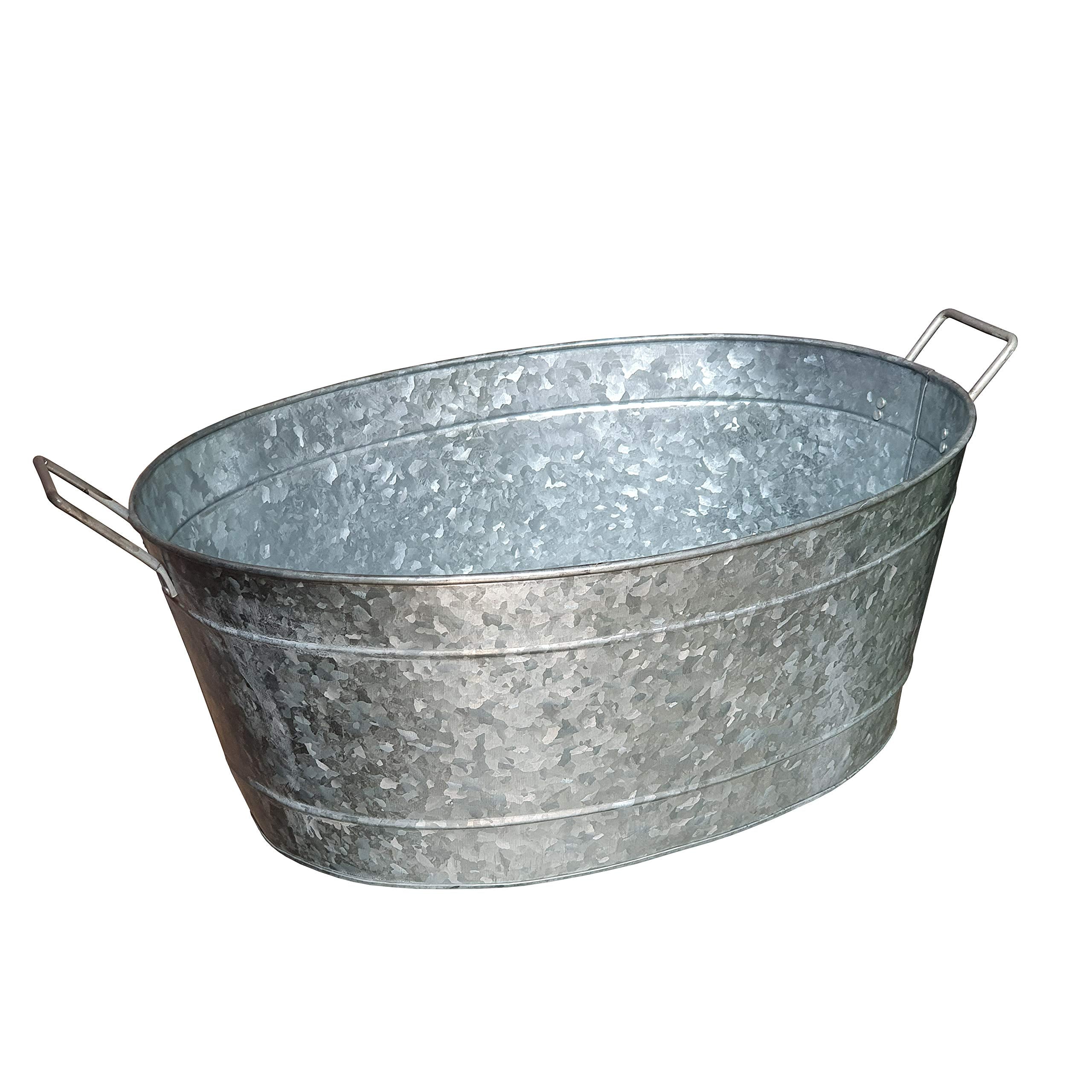 Embossed Design Oval Shape Galvanized Steel Tub with Side Handles, Small